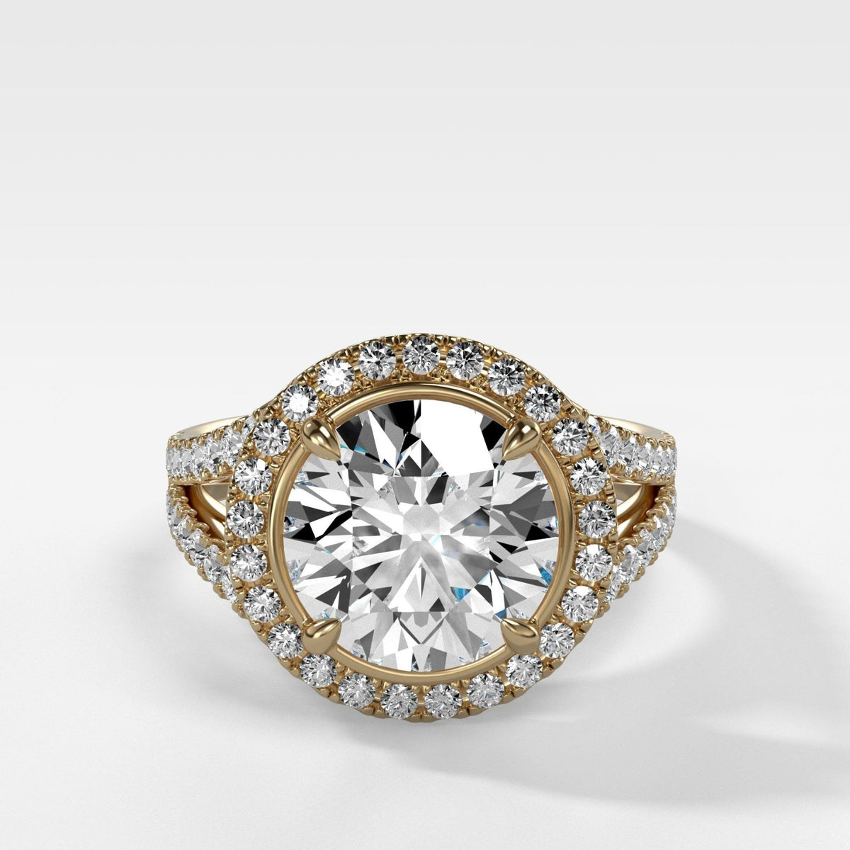 Split Shank Halo Engagement Ring With Round Cut Diamond - GOODSTONE