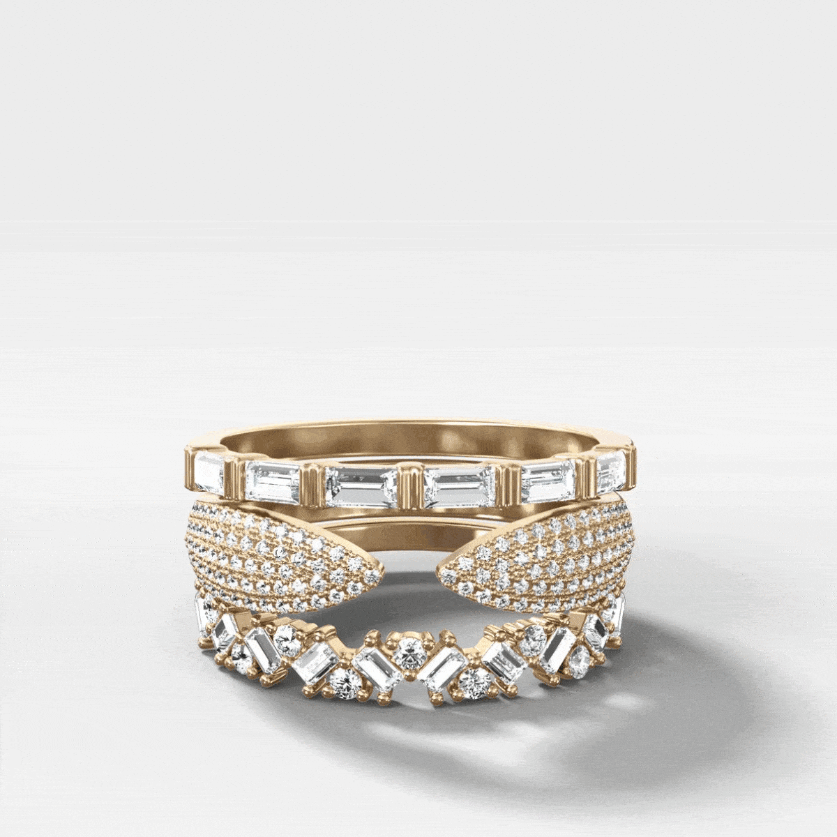 Baguette Diamond Medley Stacker by Good Stone available in Gold and Platinum and Good Stacks Sets