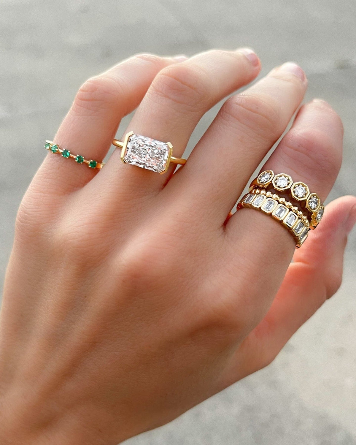 Starburst Emerald Wedding Band - GOODSTONE