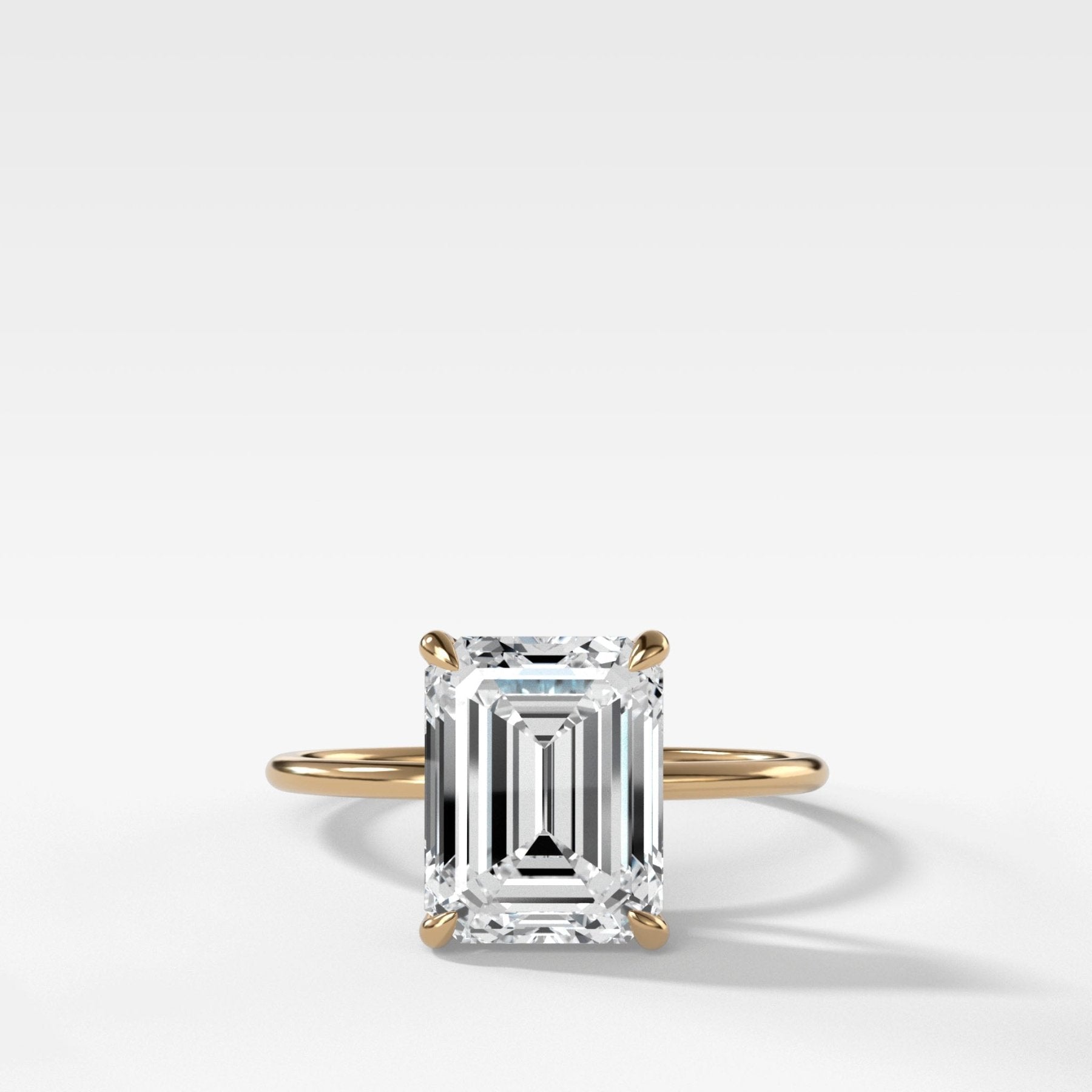 Thin + Simple Solitaire Engagement Ring With North South Emerald Cut Diamond - GOODSTONE