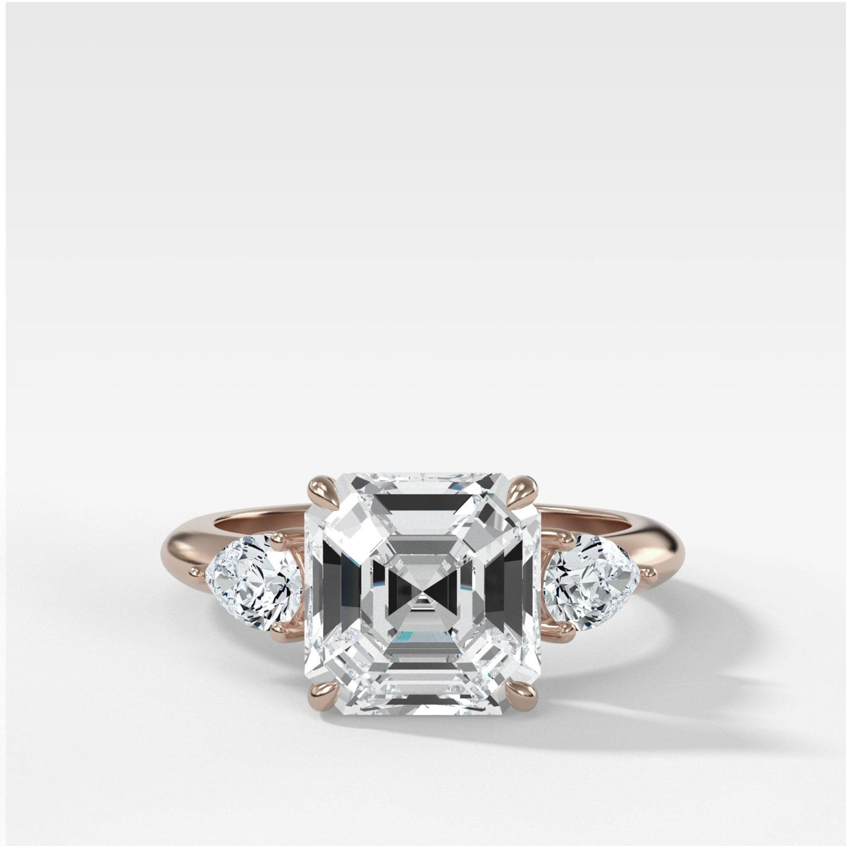 Three Stone Engagement Ring With Pear Side Stones and Asscher Cut Diamond - GOODSTONE