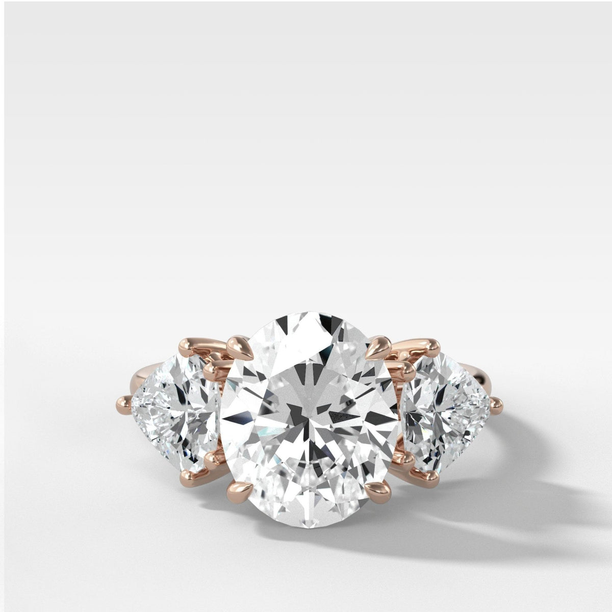 Three Stone Oval Cut Engagement Ring With Epaulette Diamond Sides - GOODSTONE