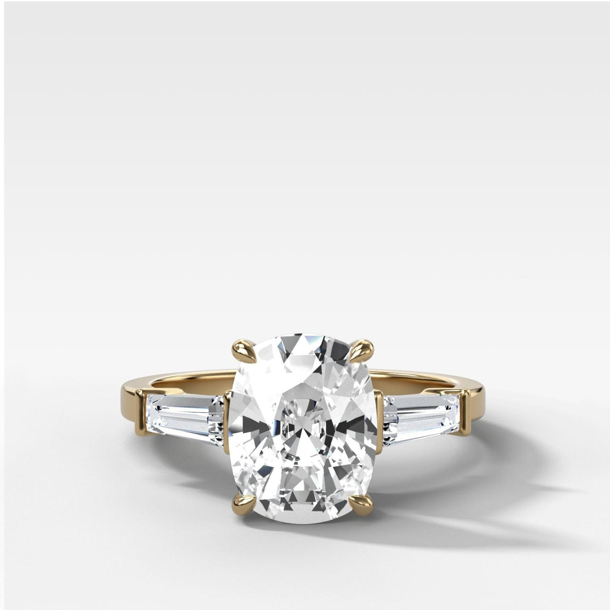 Translunar Tapered Baguette Engagement Ring With 2.02ct D/IF Elongated Cushion Cut Diamond - GOODSTONE