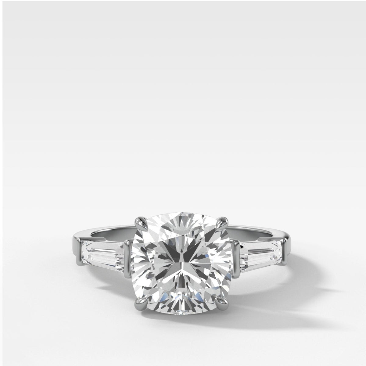 Translunar Tapered Baguette Engagement Ring With Cushion Cut Diamond - GOODSTONE