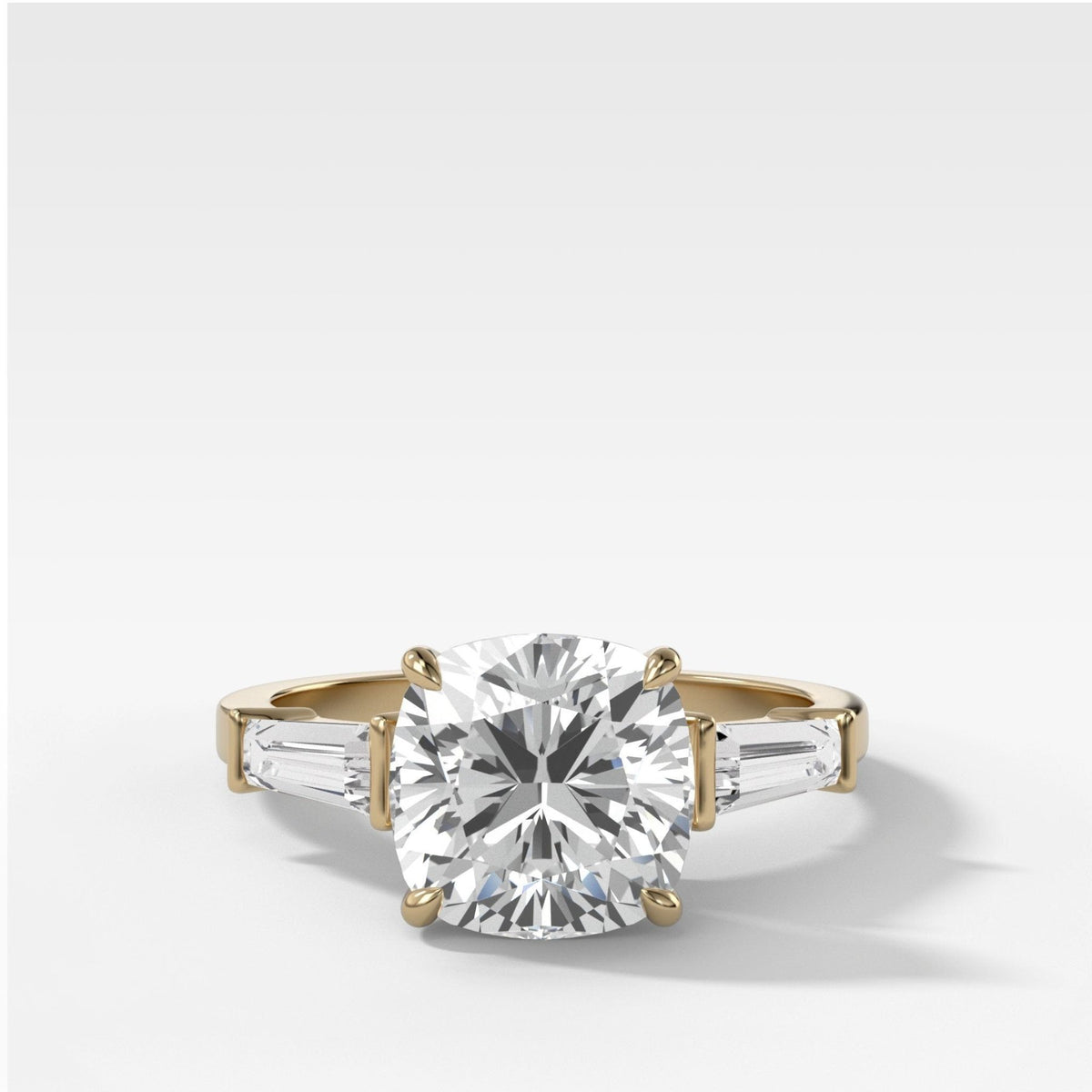 Translunar Tapered Baguette Engagement Ring Cushion Cut Diamond