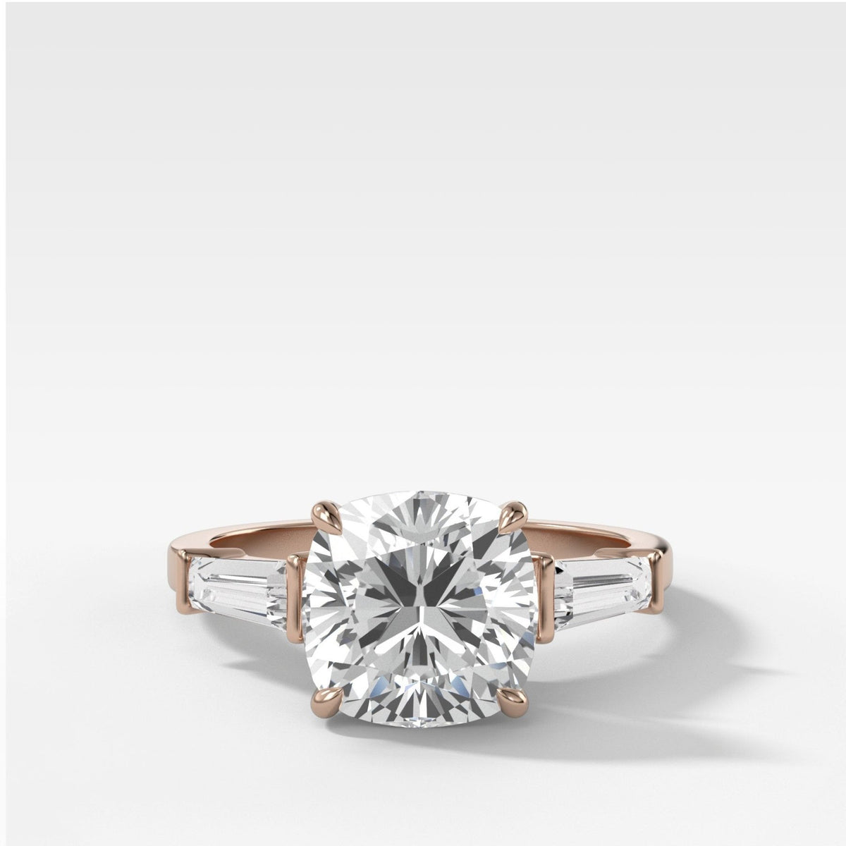 Translunar Tapered Baguette Engagement Ring With Cushion Cut Diamond - GOODSTONE
