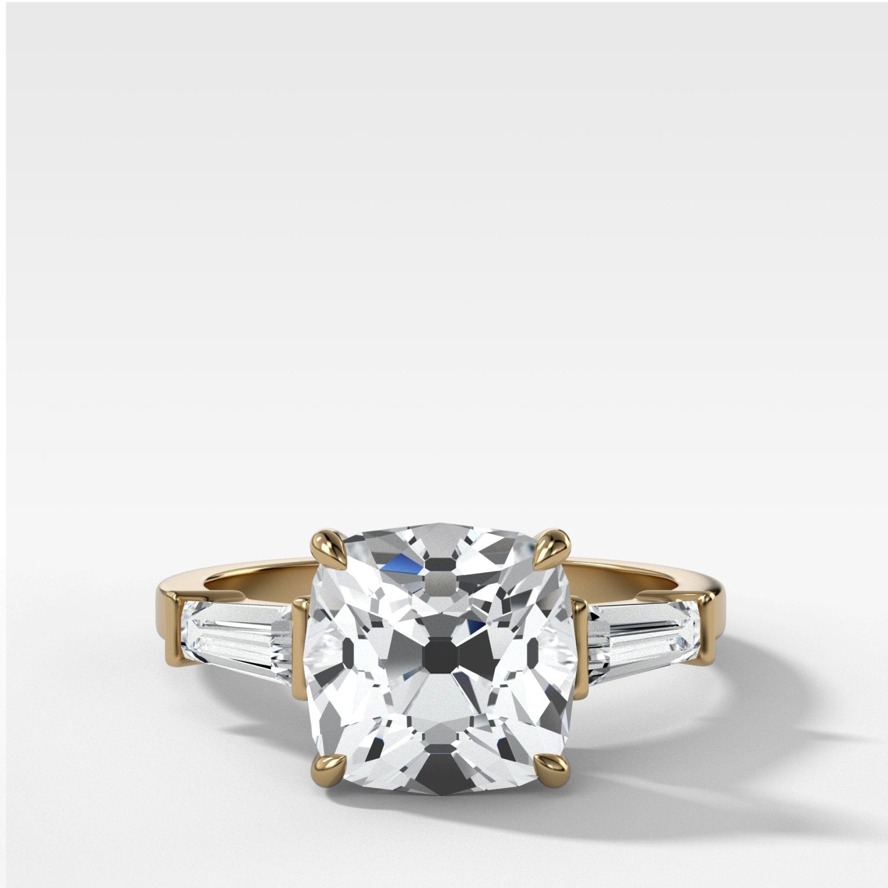 Translunar Tapered Baguette Engagement Ring With Old Mine Cut Diamond - GOODSTONE