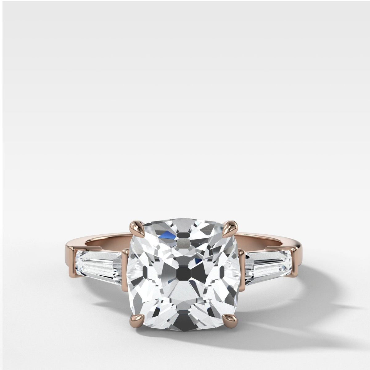 Translunar Tapered Baguette Engagement Ring With Old Mine Cut Diamond - GOODSTONE