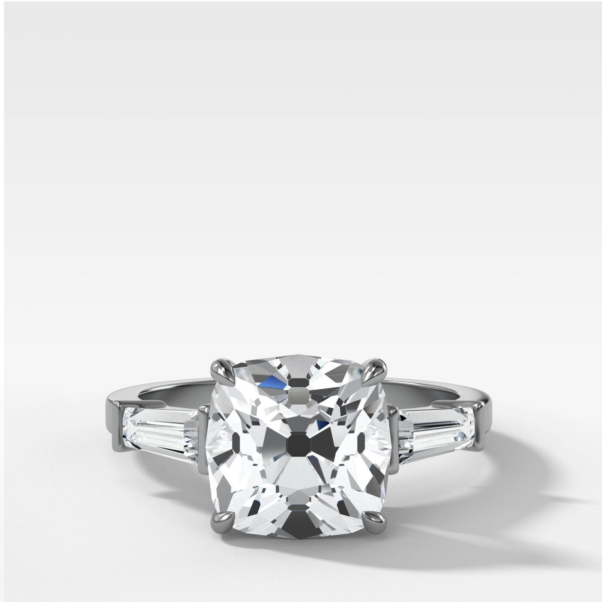 Translunar Tapered Baguette Engagement Ring With Old Mine Cut Diamond - GOODSTONE