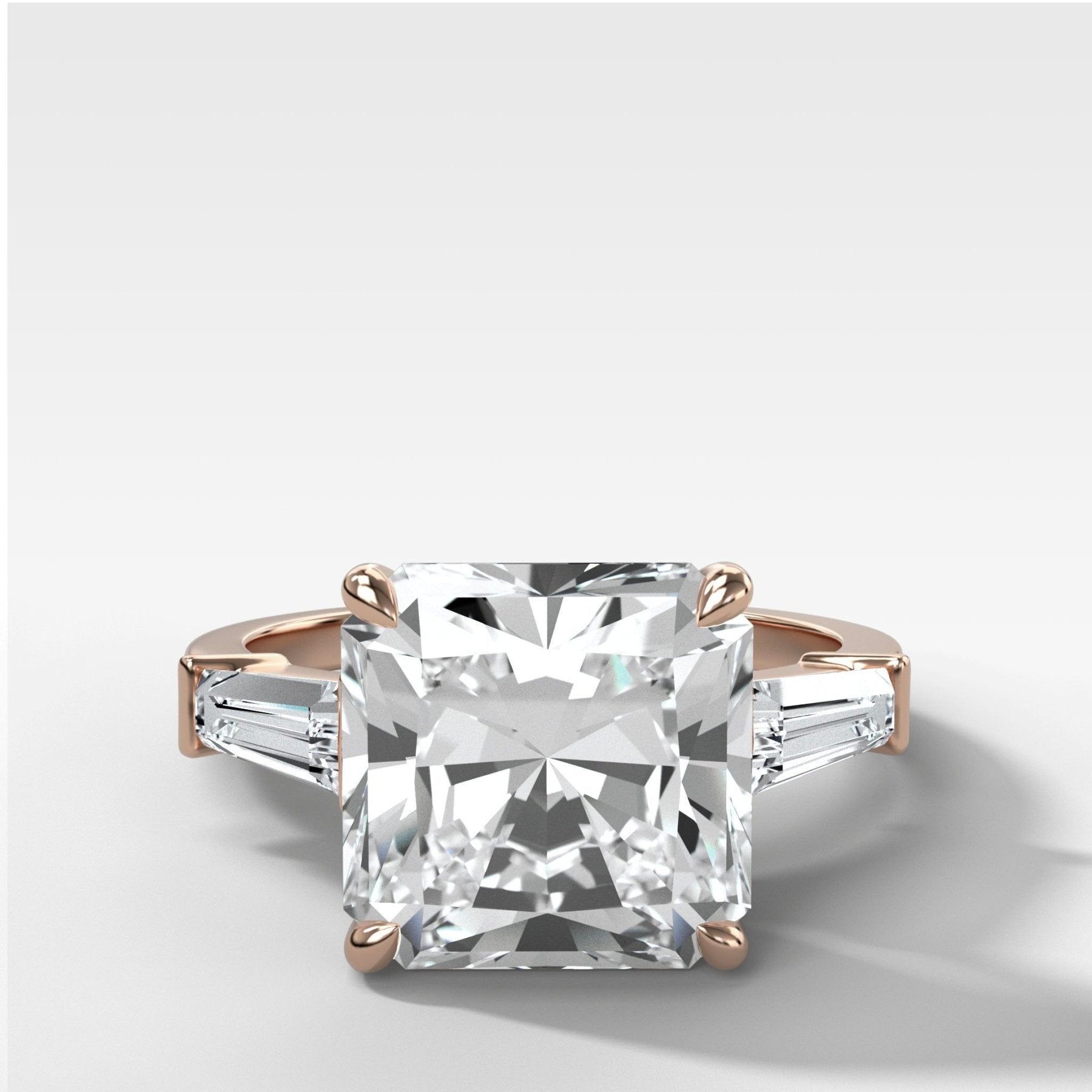 Translunar Tapered Baguette Engagement Ring With Radiant Square Cut Diamond - GOODSTONE
