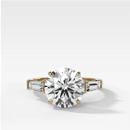 Translunar Tapered Baguette Engagement Ring Round Cut Diamond