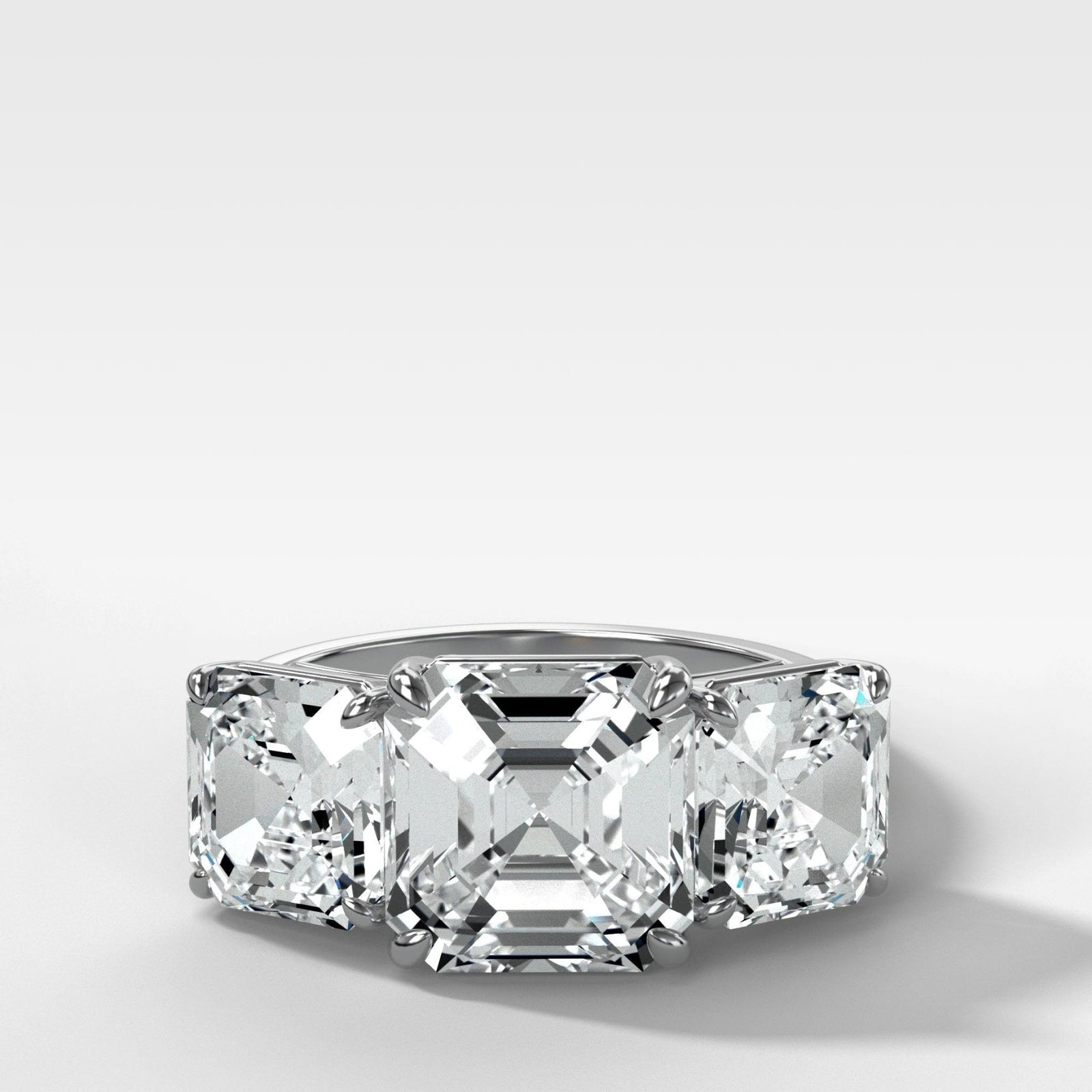 Triad Engagement Ring With Asscher Cut Diamonds - GOODSTONE