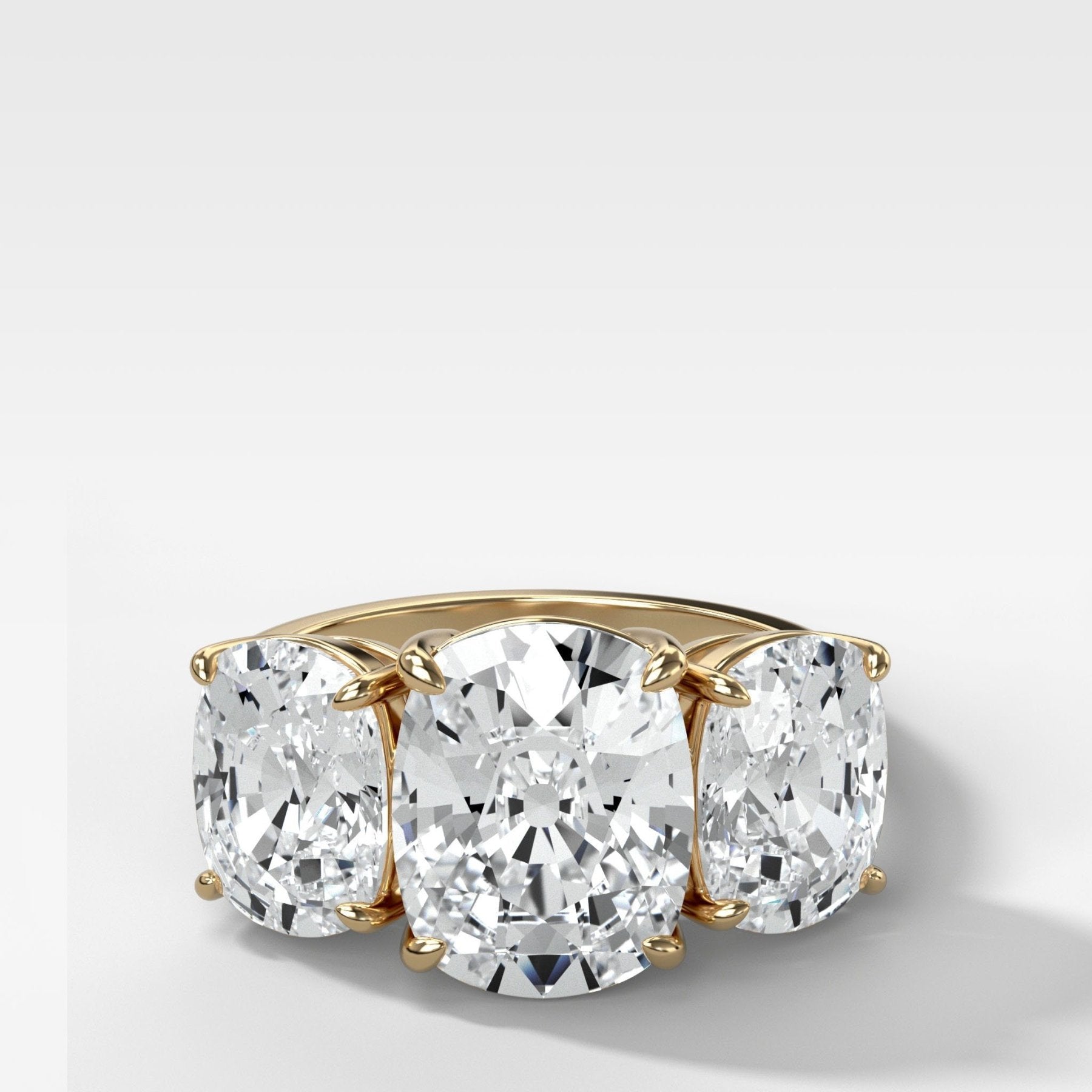 Triad Engagement Ring With Elongated Cushion Cut Diamonds - GOODSTONE