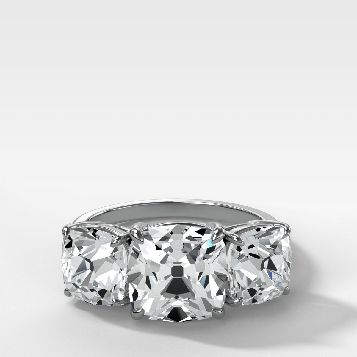 Triad Engagement Ring With Old Mine Cut Diamonds - GOODSTONE