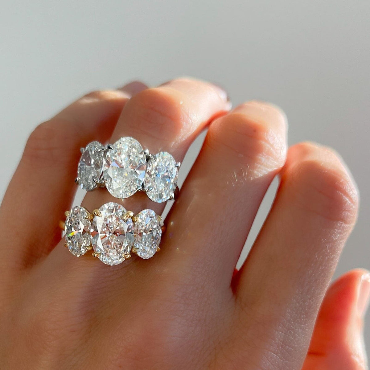 Triad Engagement Ring With Oval Cut Diamonds - GOODSTONE