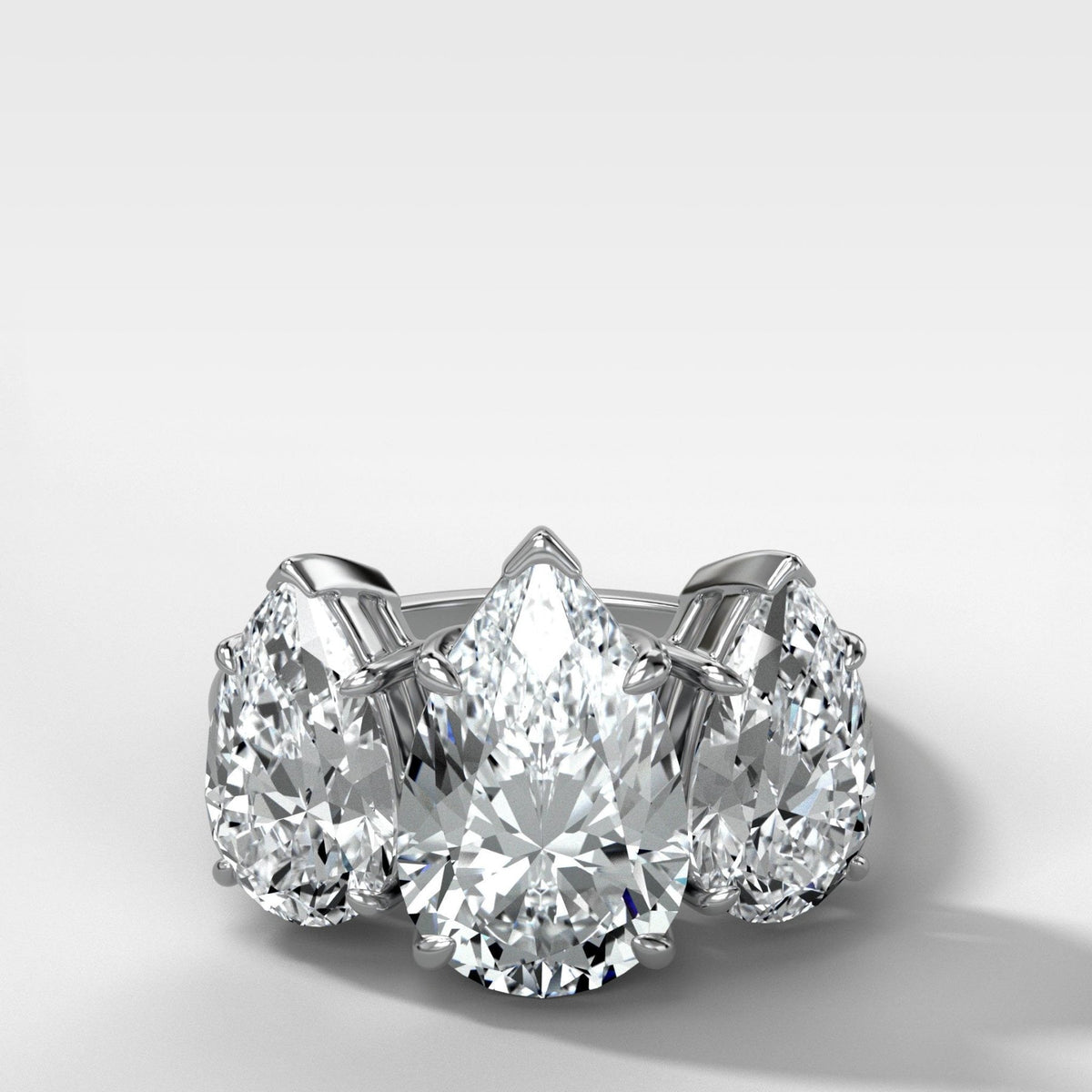 Triad Engagement Ring With Pear Cut Diamonds - GOODSTONE