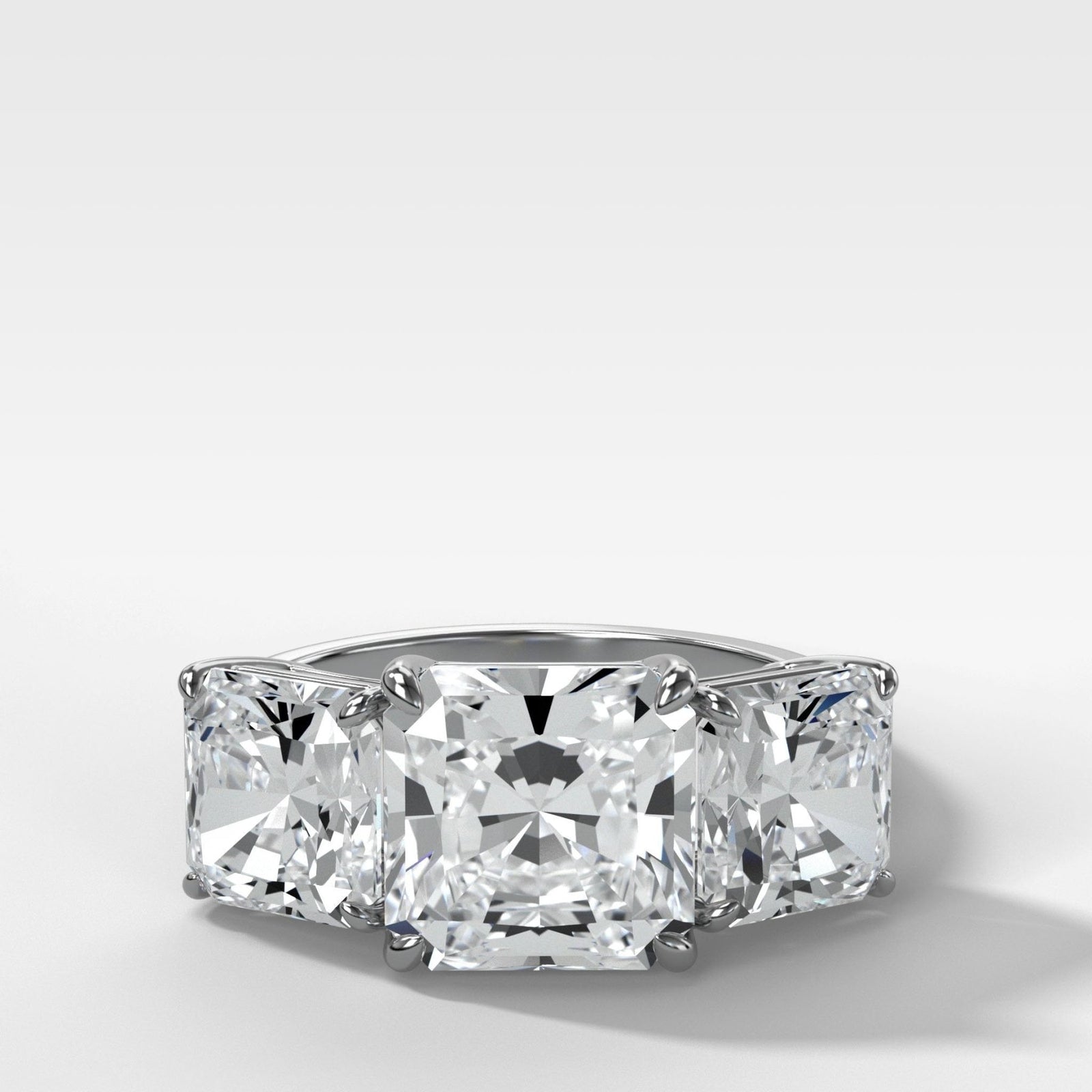Triad Engagement Ring With Radiant Square Cut Diamonds - GOODSTONE