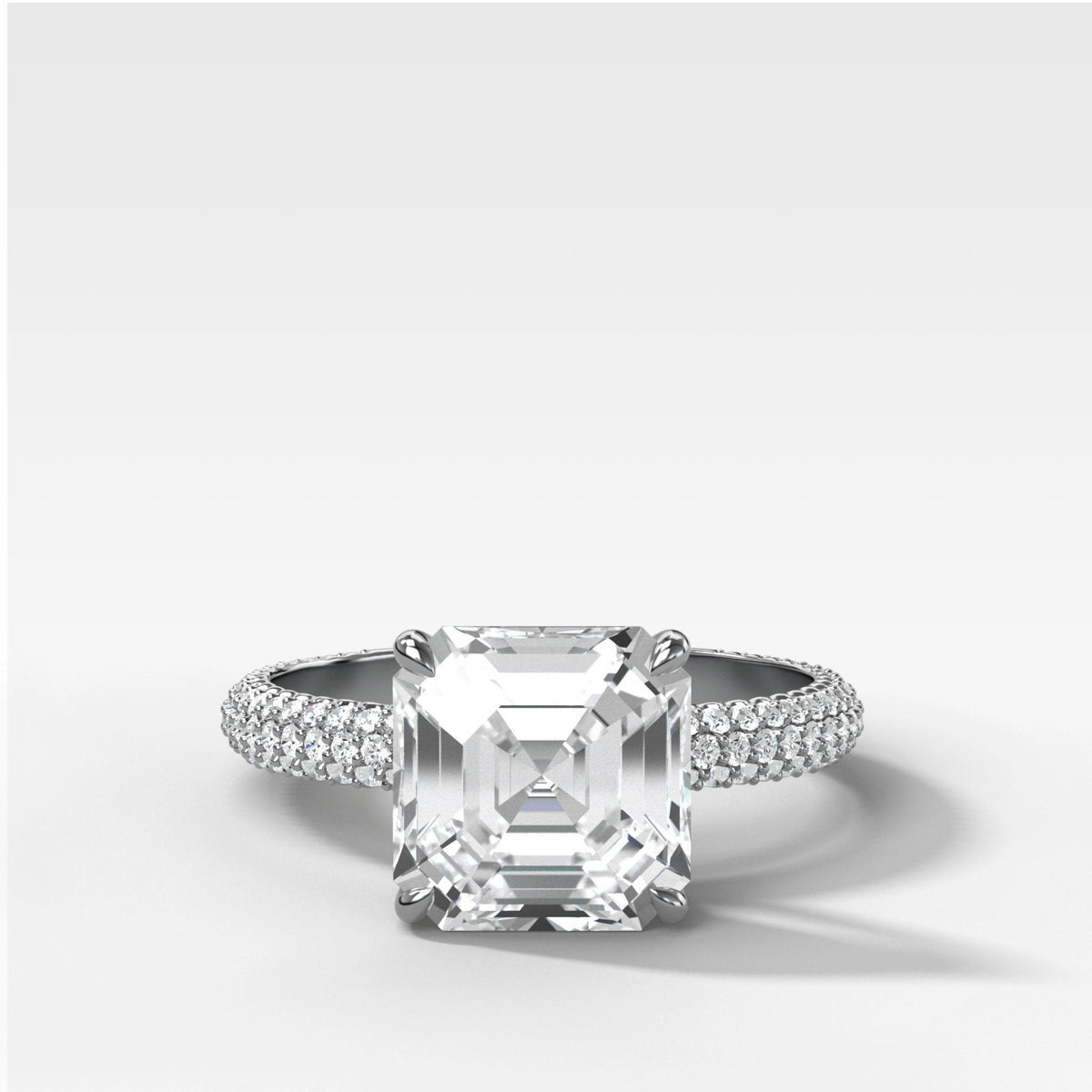 Triple Row Pavé Engagement Ring With Asscher Cut Diamond - GOODSTONE