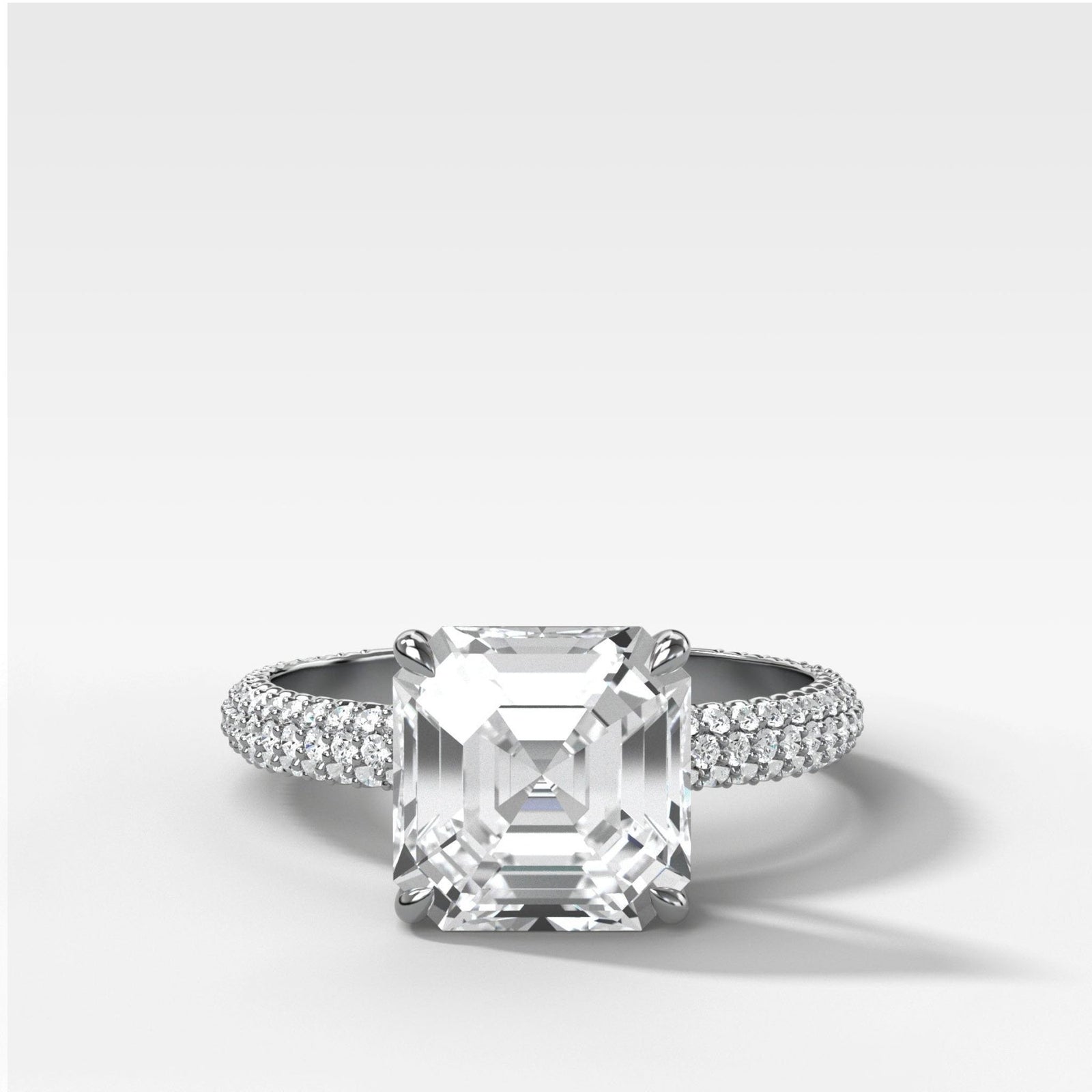 Triple Row Pavé Engagement Ring With Asscher Cut Diamond - GOODSTONE