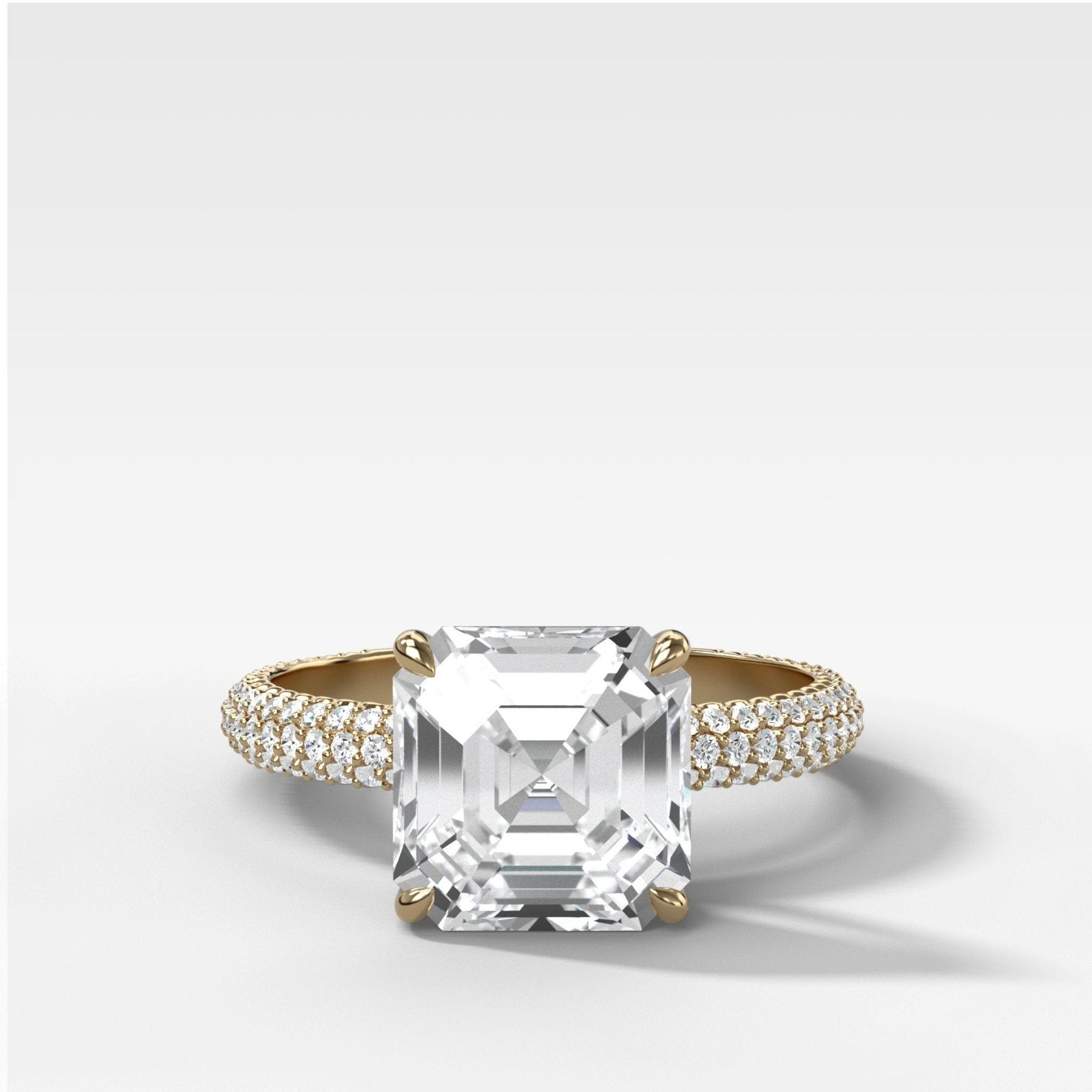 Triple Row Pavé Engagement Ring With Asscher Cut Diamond - GOODSTONE
