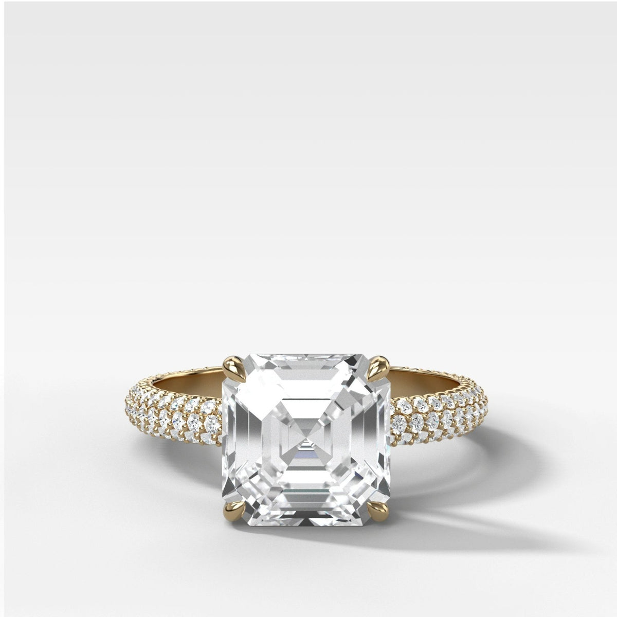 Triple Row Pavé Engagement Ring With Asscher Cut Diamond - GOODSTONE