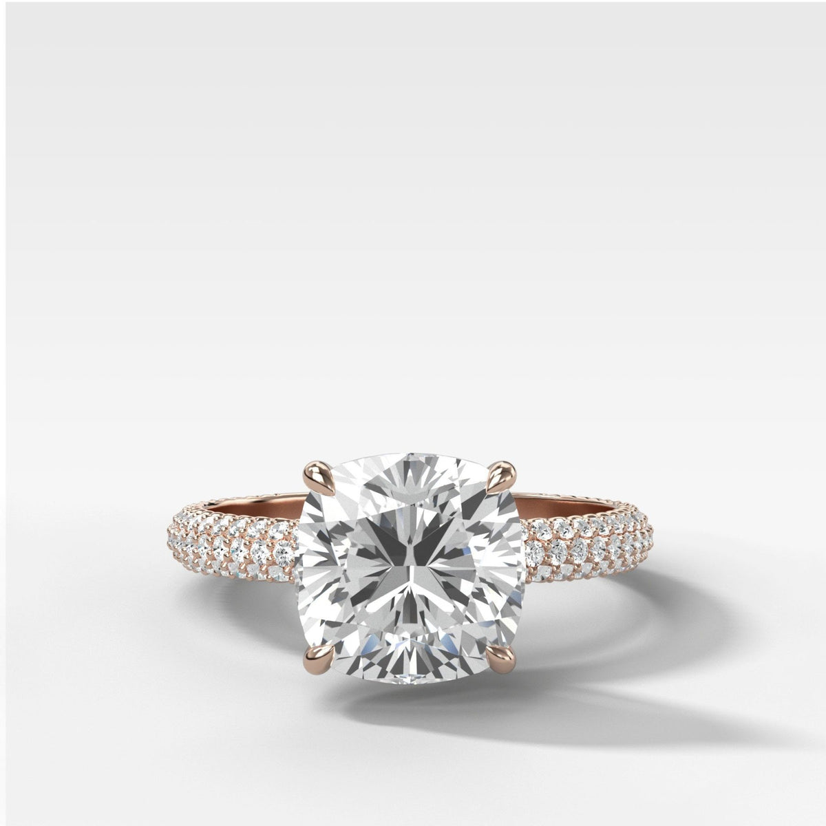Triple Row Pavé Engagement Ring With Cushion Cut Diamond - GOODSTONE