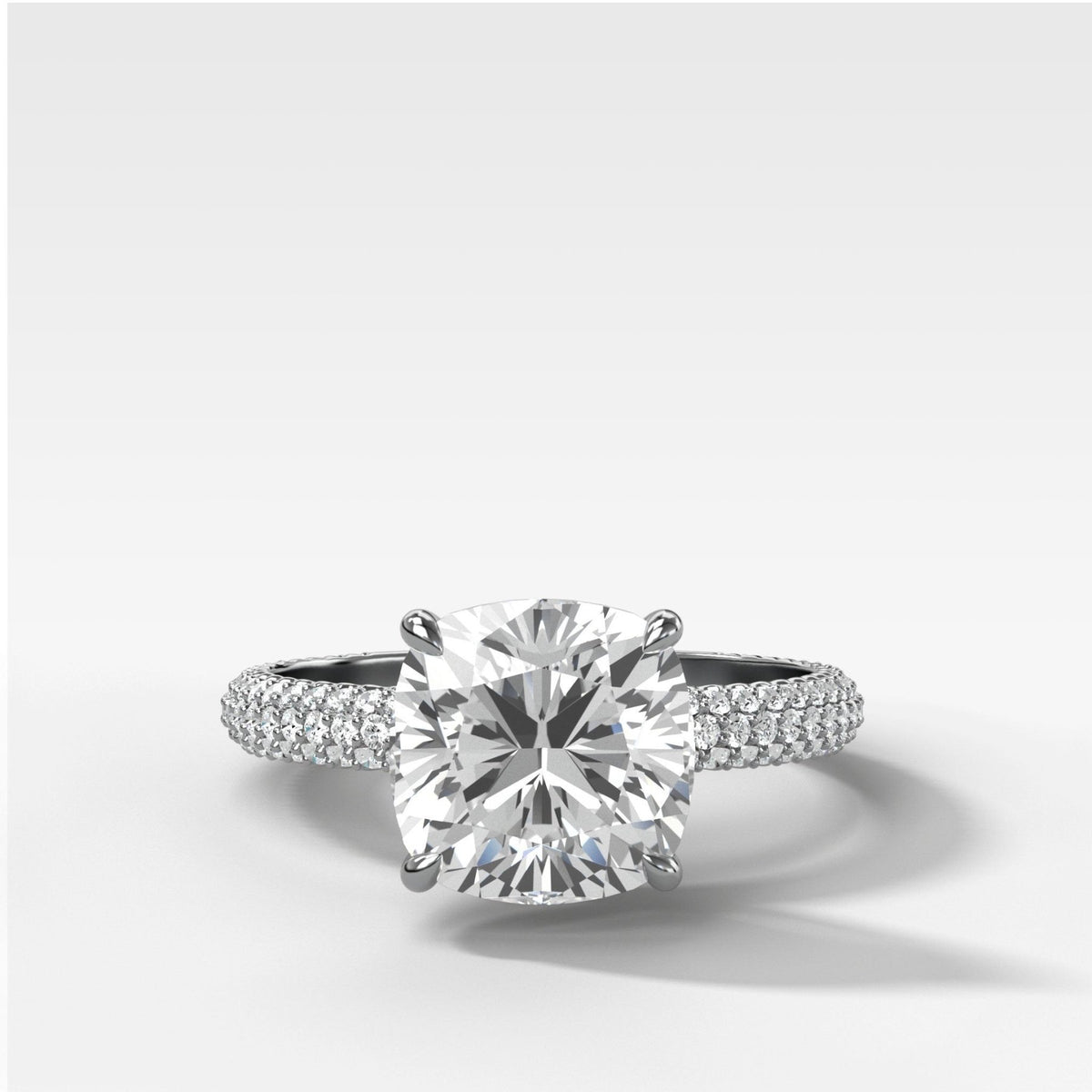 Triple Row Pavé Engagement Ring With Cushion Cut Diamond - GOODSTONE