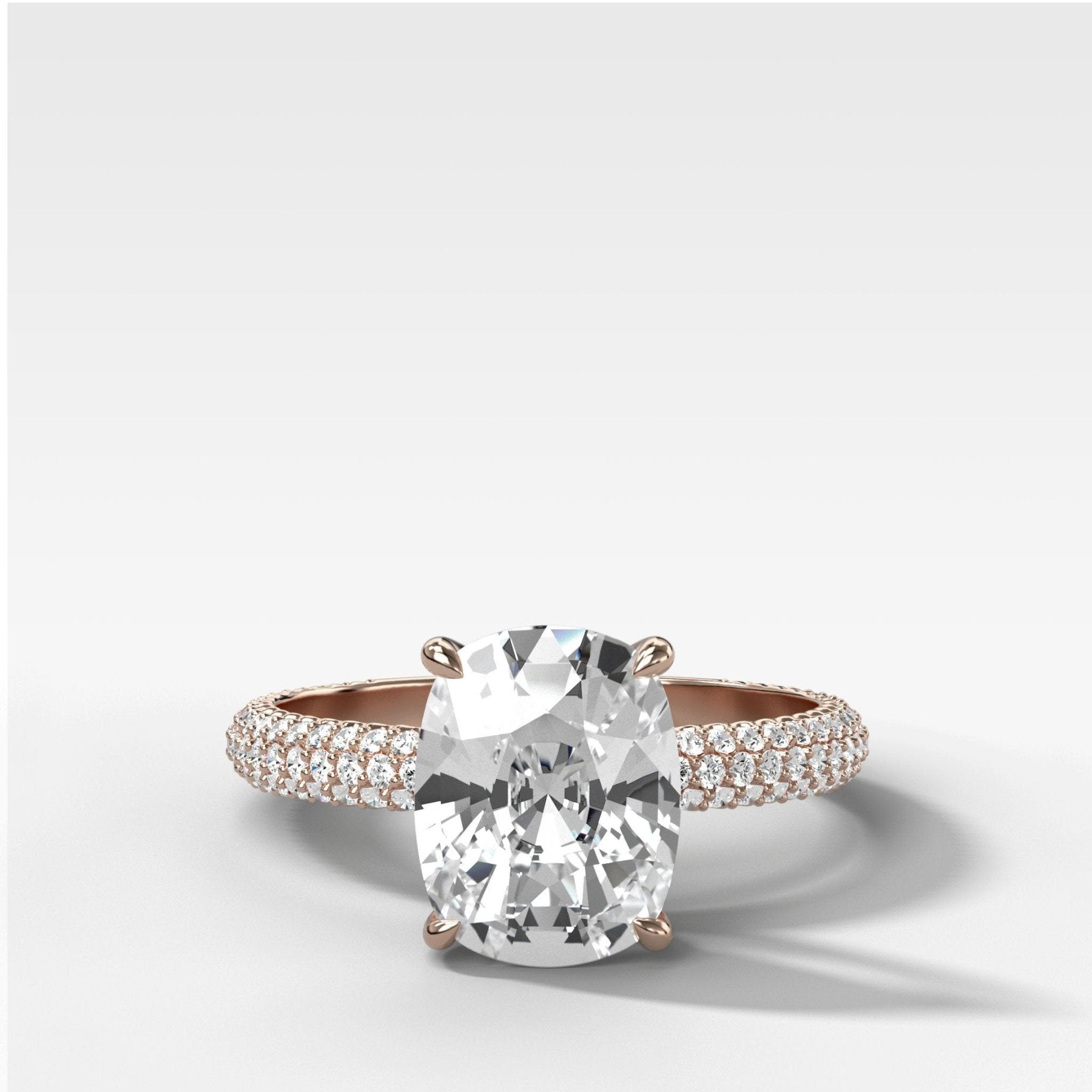 Triple Row Pavé Engagement Ring With Elongated Cushion Cut Diamond - GOODSTONE