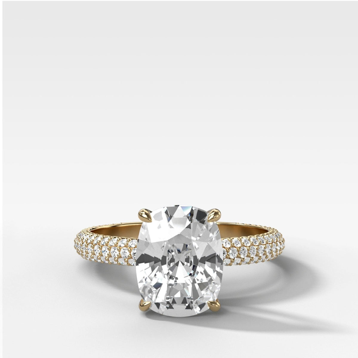 Triple Row Pavé Engagement Ring With Elongated Cushion Cut Diamond - GOODSTONE