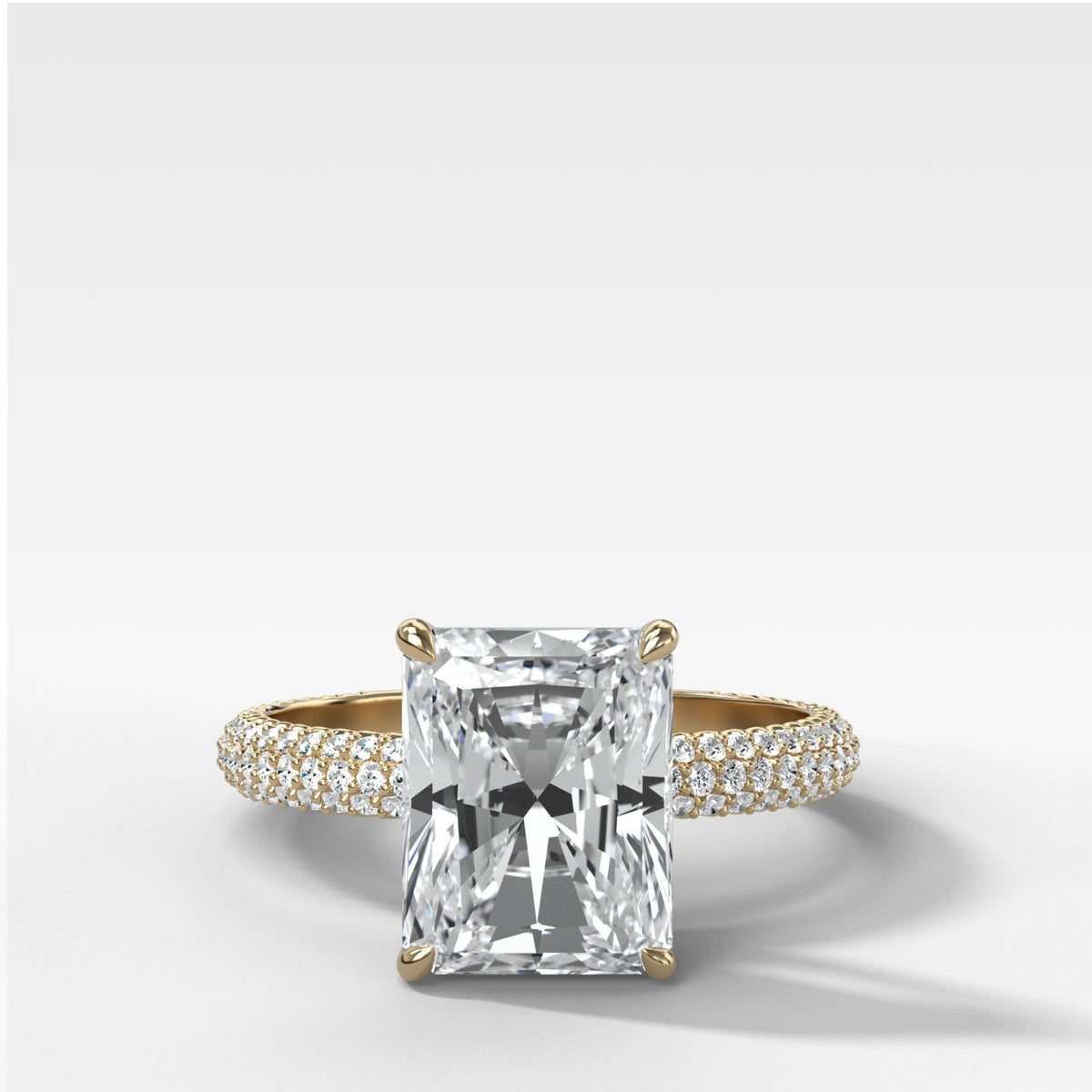 Triple Row Pavé Engagement Ring With Elongated Radiant Cut Diamond - GOODSTONE