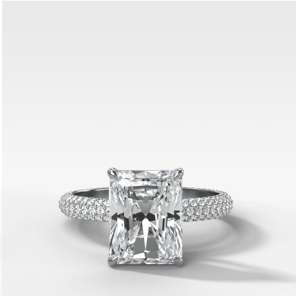 Triple Row Pavé Engagement Ring With Elongated Radiant Cut Diamond - GOODSTONE
