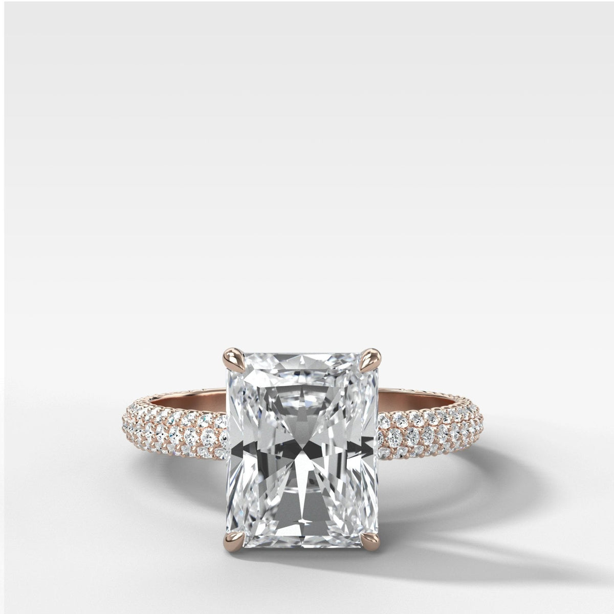 Triple Row Pavé Engagement Ring With Elongated Radiant Cut Diamond - GOODSTONE