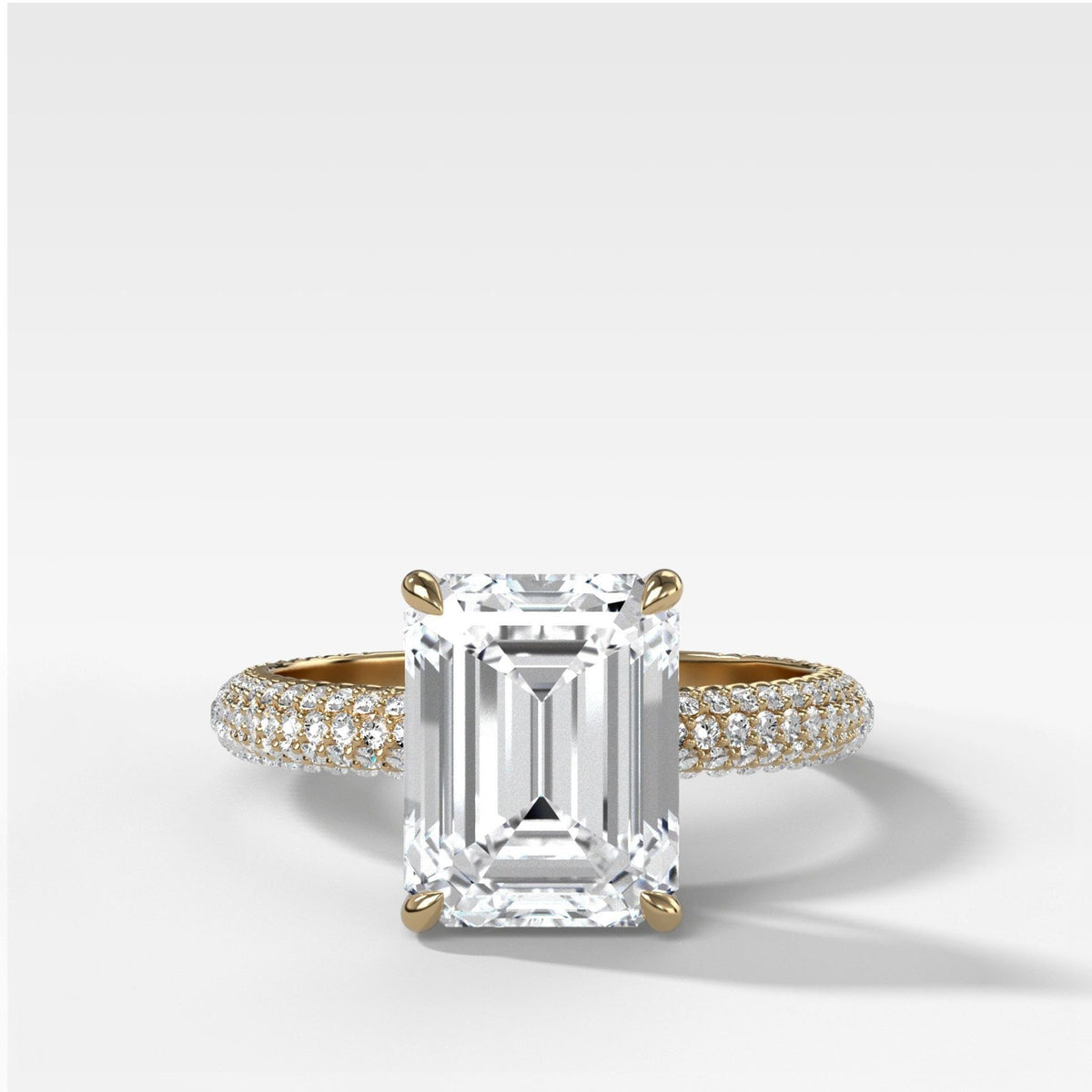 Triple Row Pavé Engagement Ring Emerald Cut Diamond