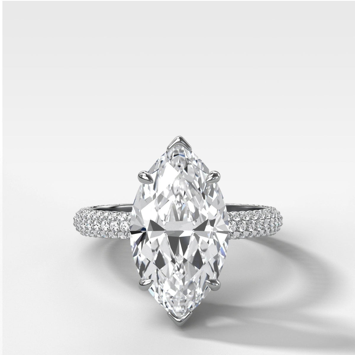 Triple Row Pavé Engagement Ring With Marquise Cut Diamond - GOODSTONE