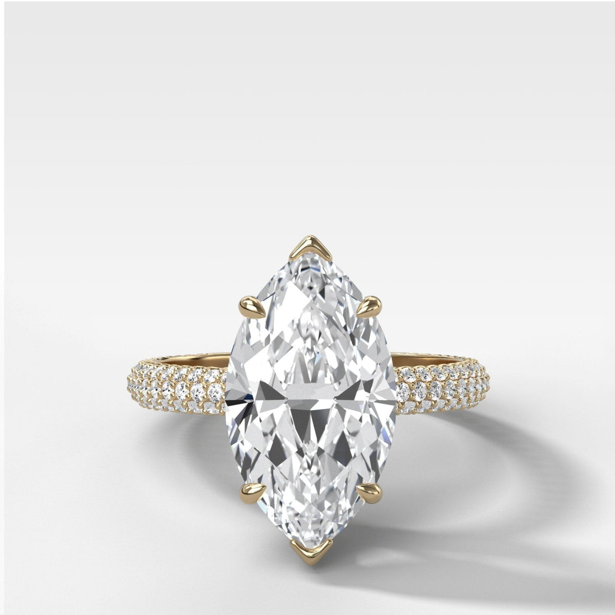 Triple Row Pavé Engagement Ring Marquise Cut Diamond