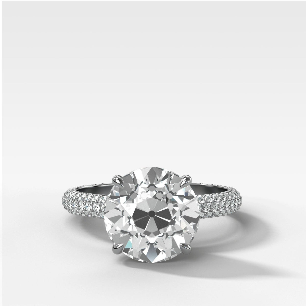 Triple Row Pavé Engagement Ring With Old Euro Cut Diamond - GOODSTONE