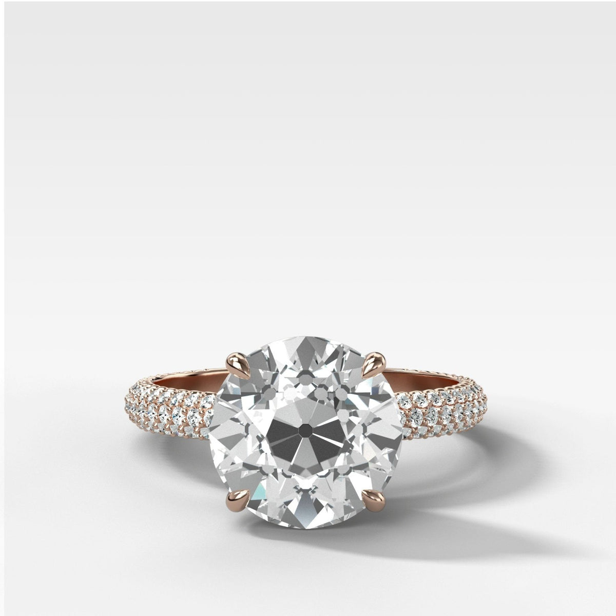 Triple Row Pavé Engagement Ring With Old Euro Cut Diamond - GOODSTONE