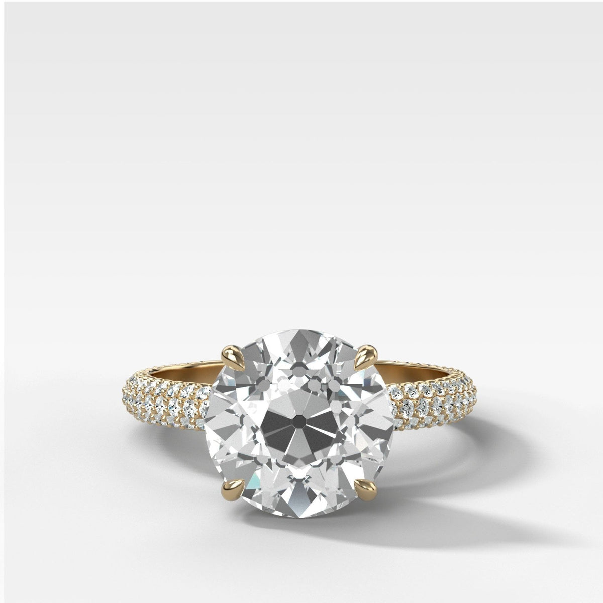 Triple Row Pavé Engagement Ring With Old Euro Cut Diamond - GOODSTONE