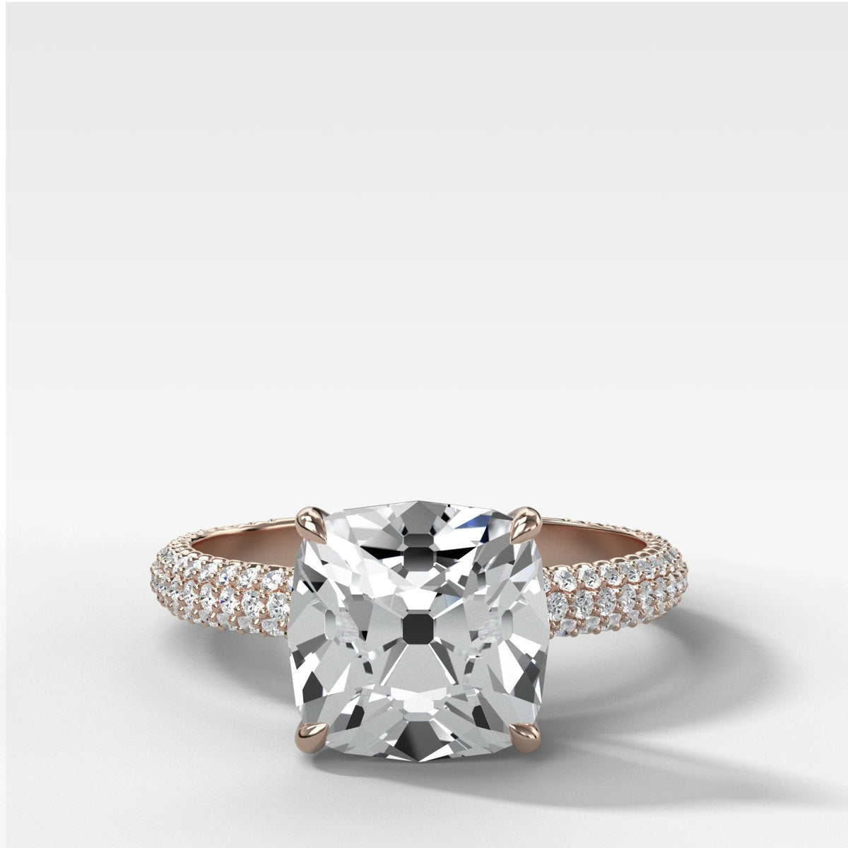 Triple Row Pavé Engagement Ring With Old Mine Cut Diamond - GOODSTONE