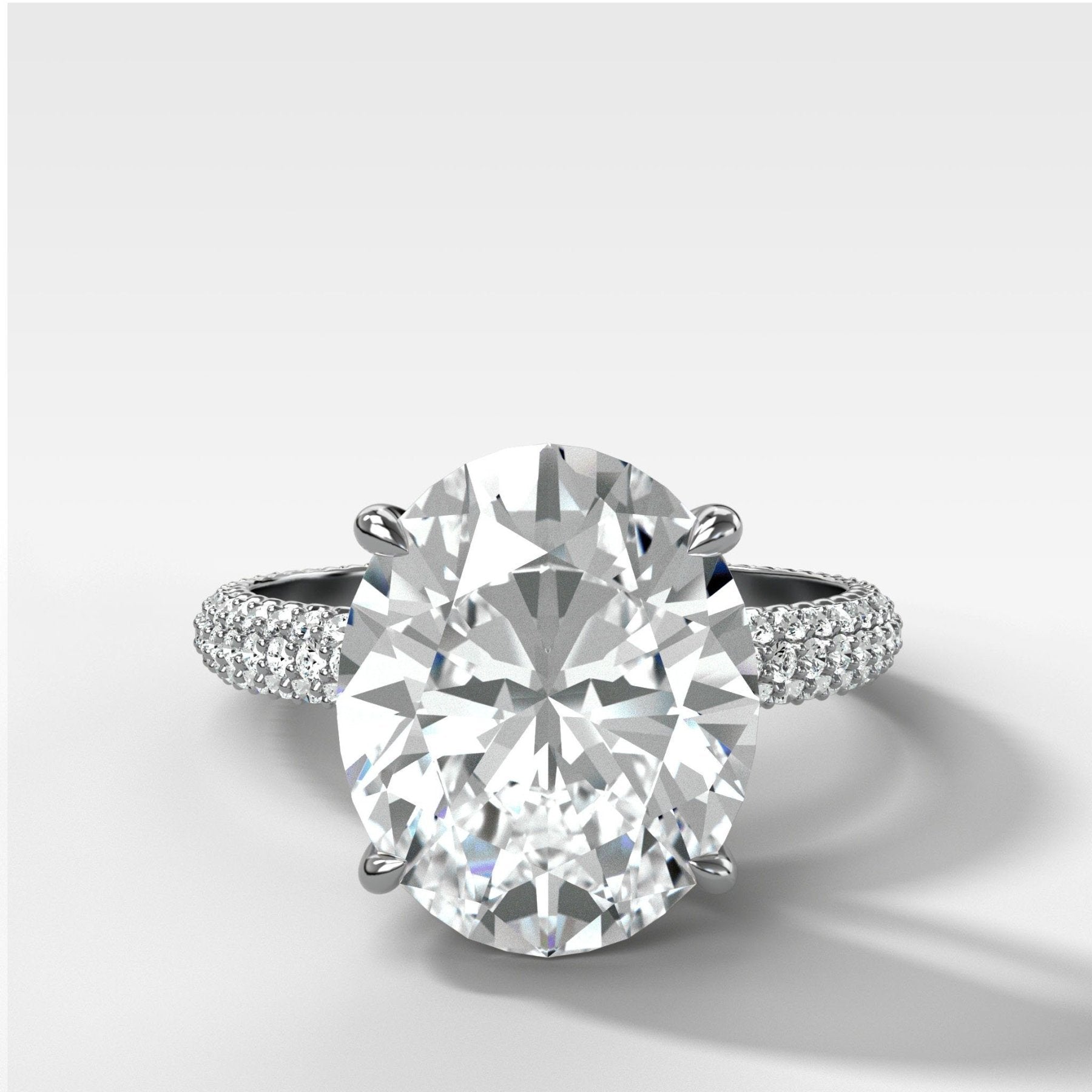 Triple Row Pavé Engagement Ring With Oval Cut Diamond - GOODSTONE