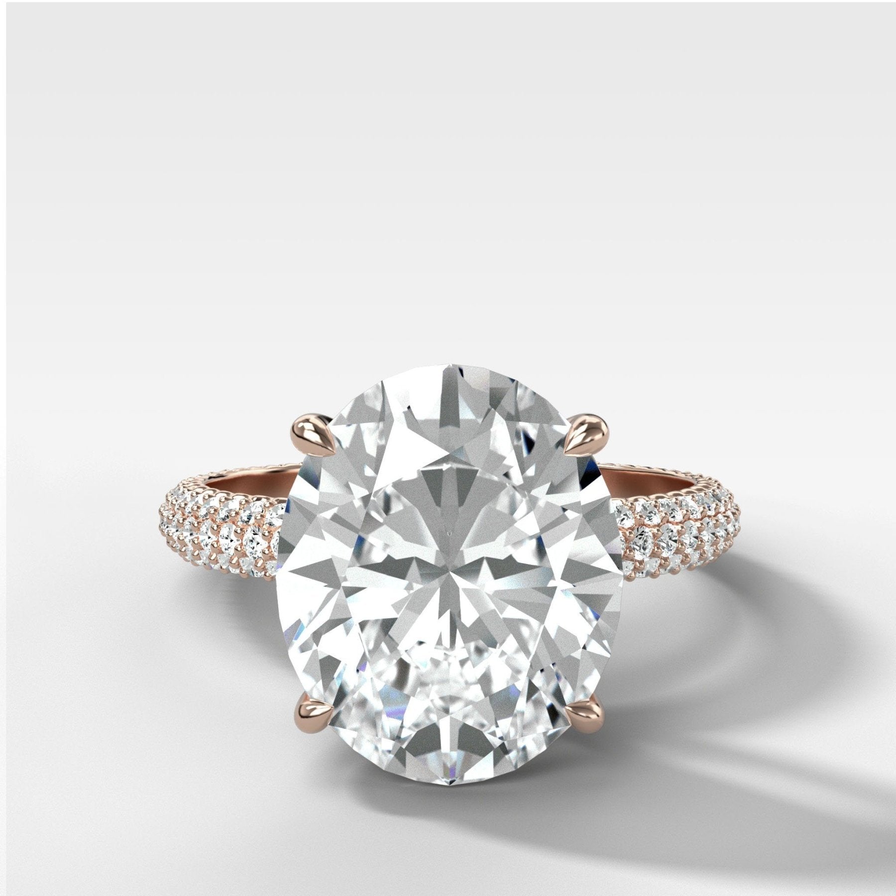 Triple Row Pavé Engagement Ring With Oval Cut Diamond - GOODSTONE