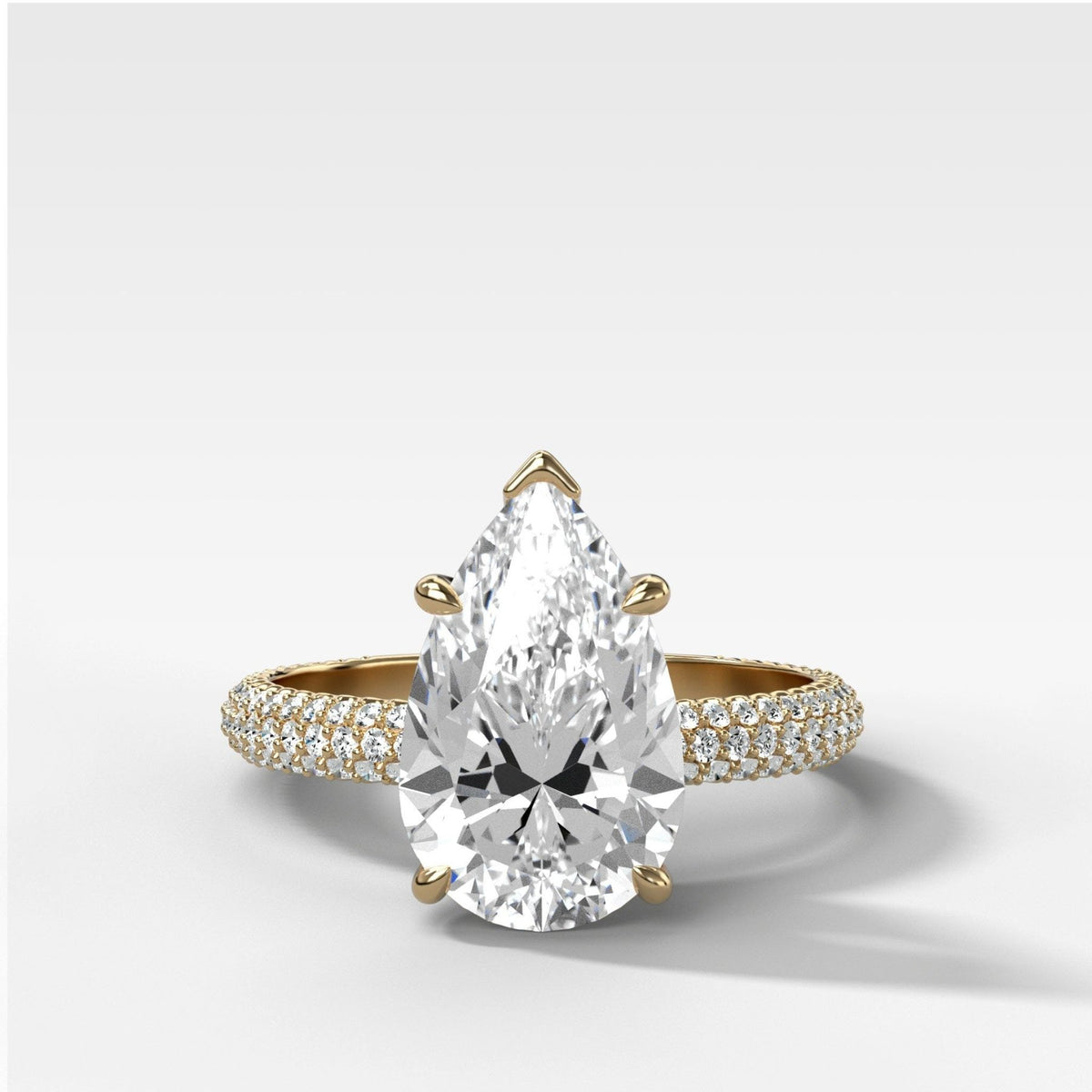 Triple Row Pavé Engagement Ring With Pear Cut Diamond - GOODSTONE