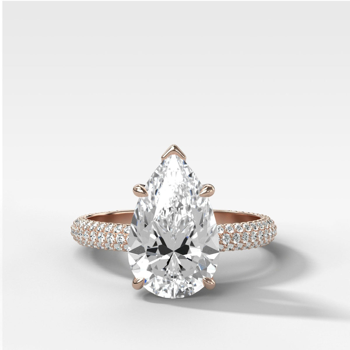 Triple Row Pavé Engagement Ring With Pear Cut Diamond - GOODSTONE