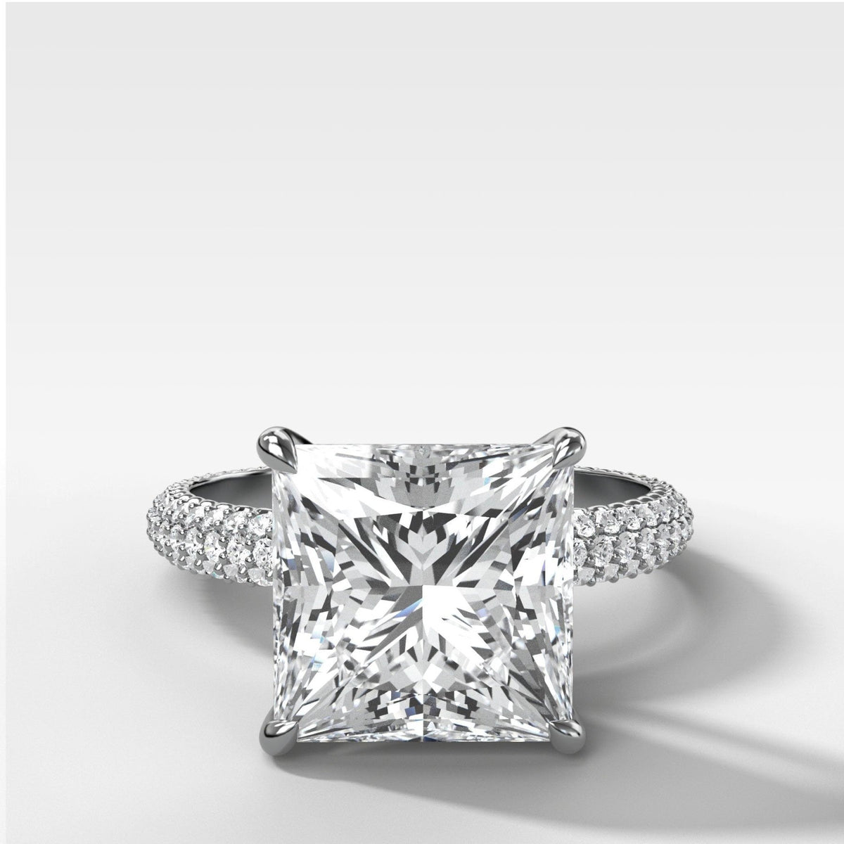 Triple Row Pavé Engagement Ring With Princess Cut Diamond - GOODSTONE