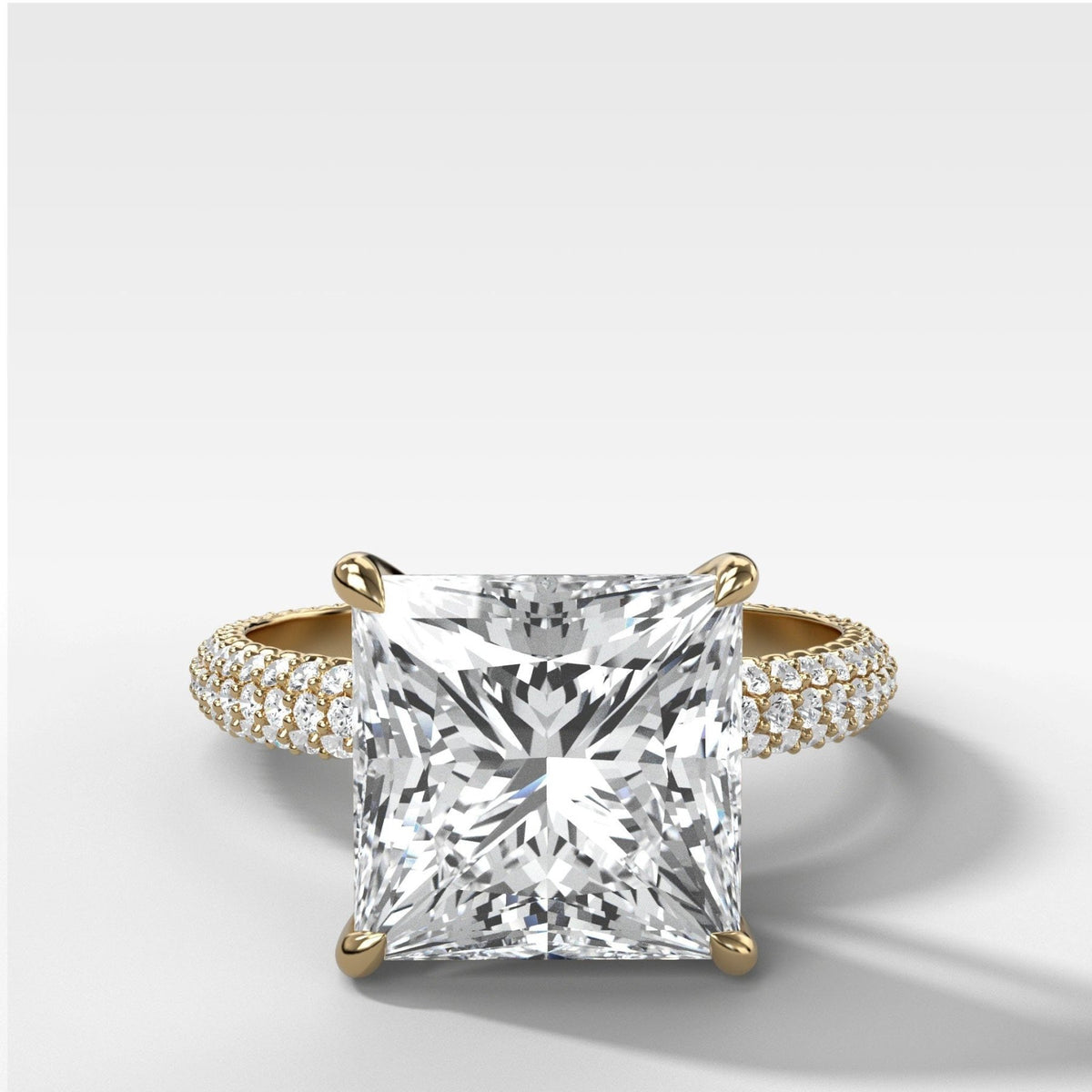 Triple Row Pavé Engagement Ring With Princess Cut Diamond - GOODSTONE