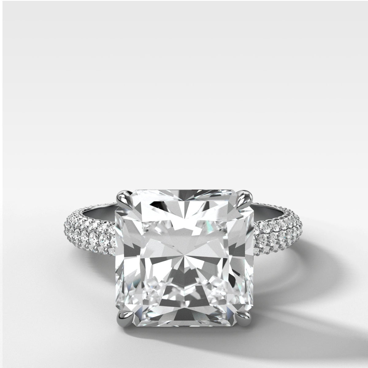 Triple Row Pavé Engagement Ring With Radiant Square Cut Diamond - GOODSTONE
