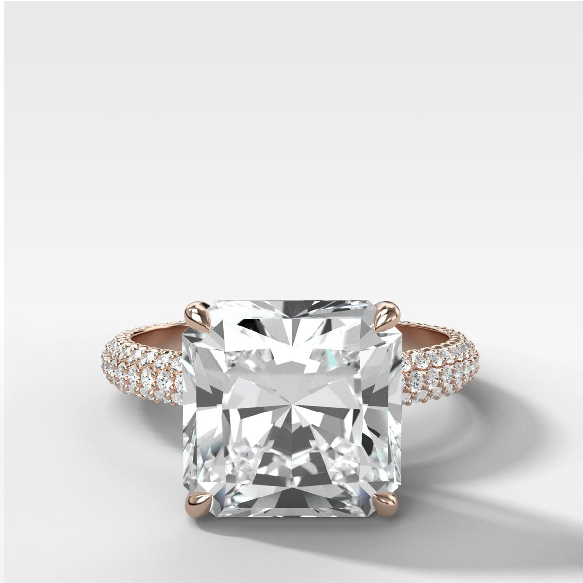 Triple Row Pavé Engagement Ring With Radiant Square Cut Diamond - GOODSTONE
