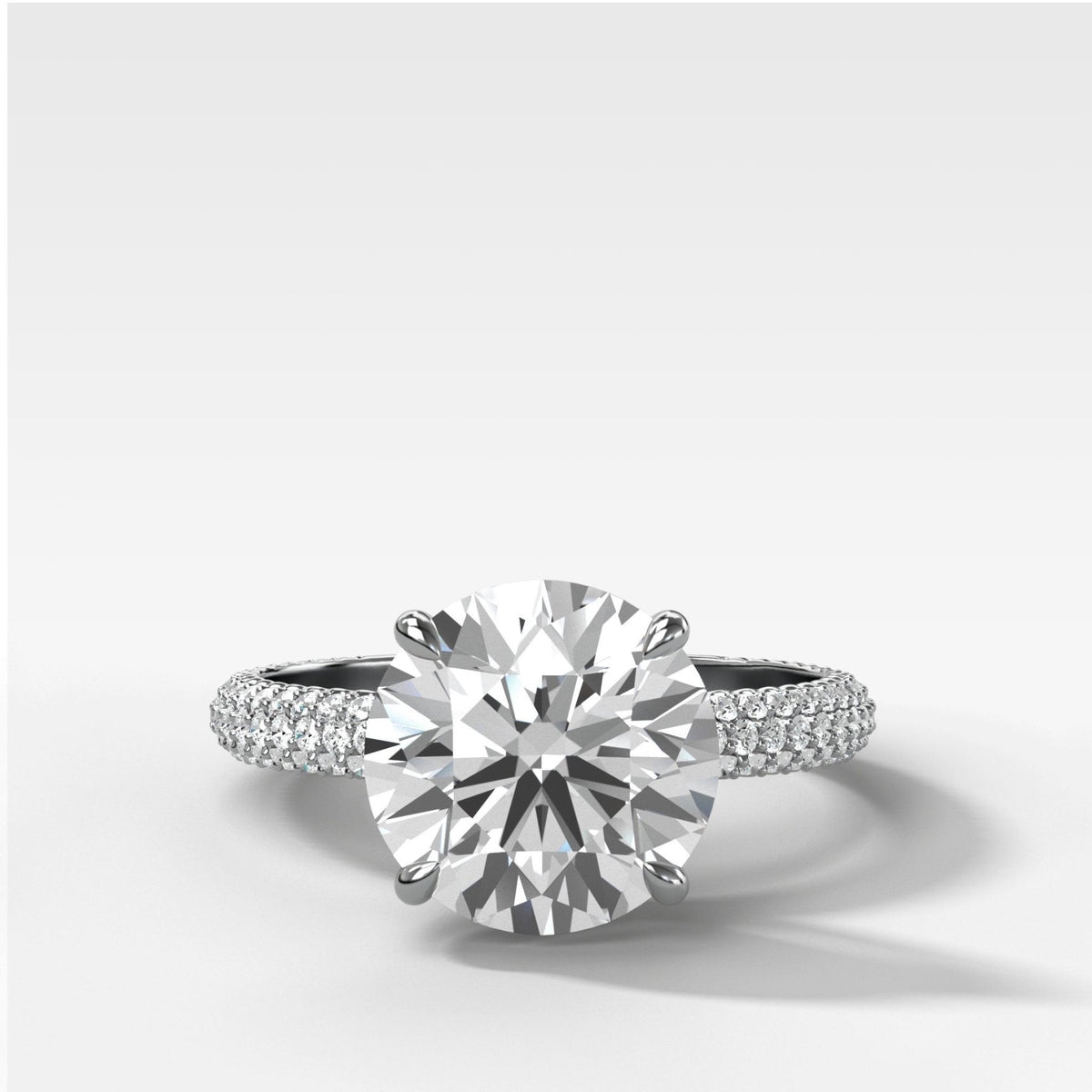 Triple Row Pavé Engagement Ring With Round Cut Diamond - GOODSTONE
