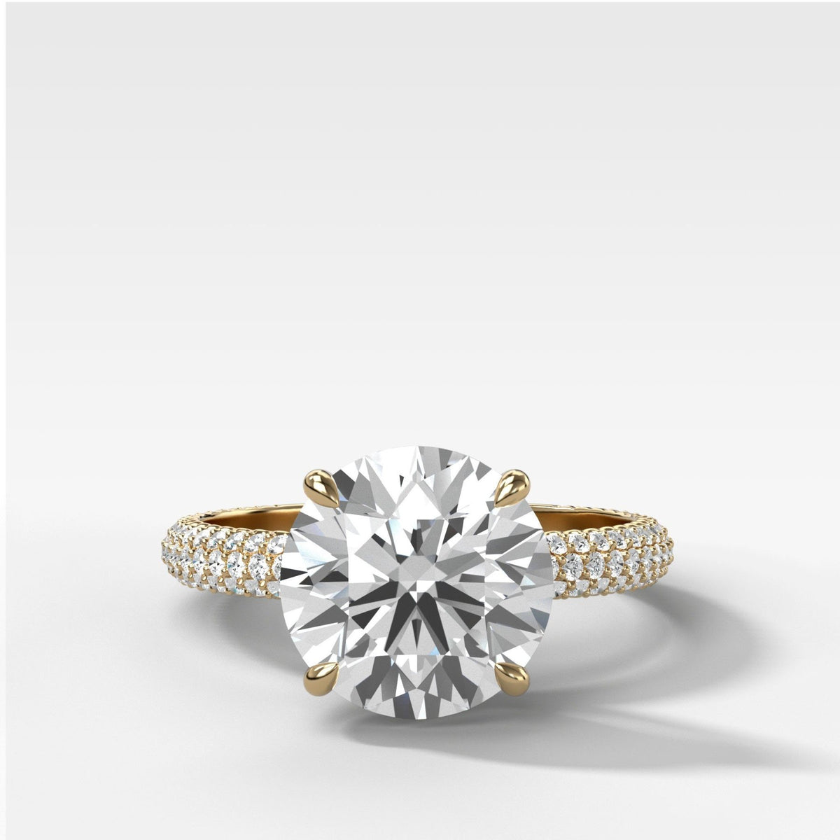 Triple Row Pavé Engagement Ring With Round Cut Diamond - GOODSTONE