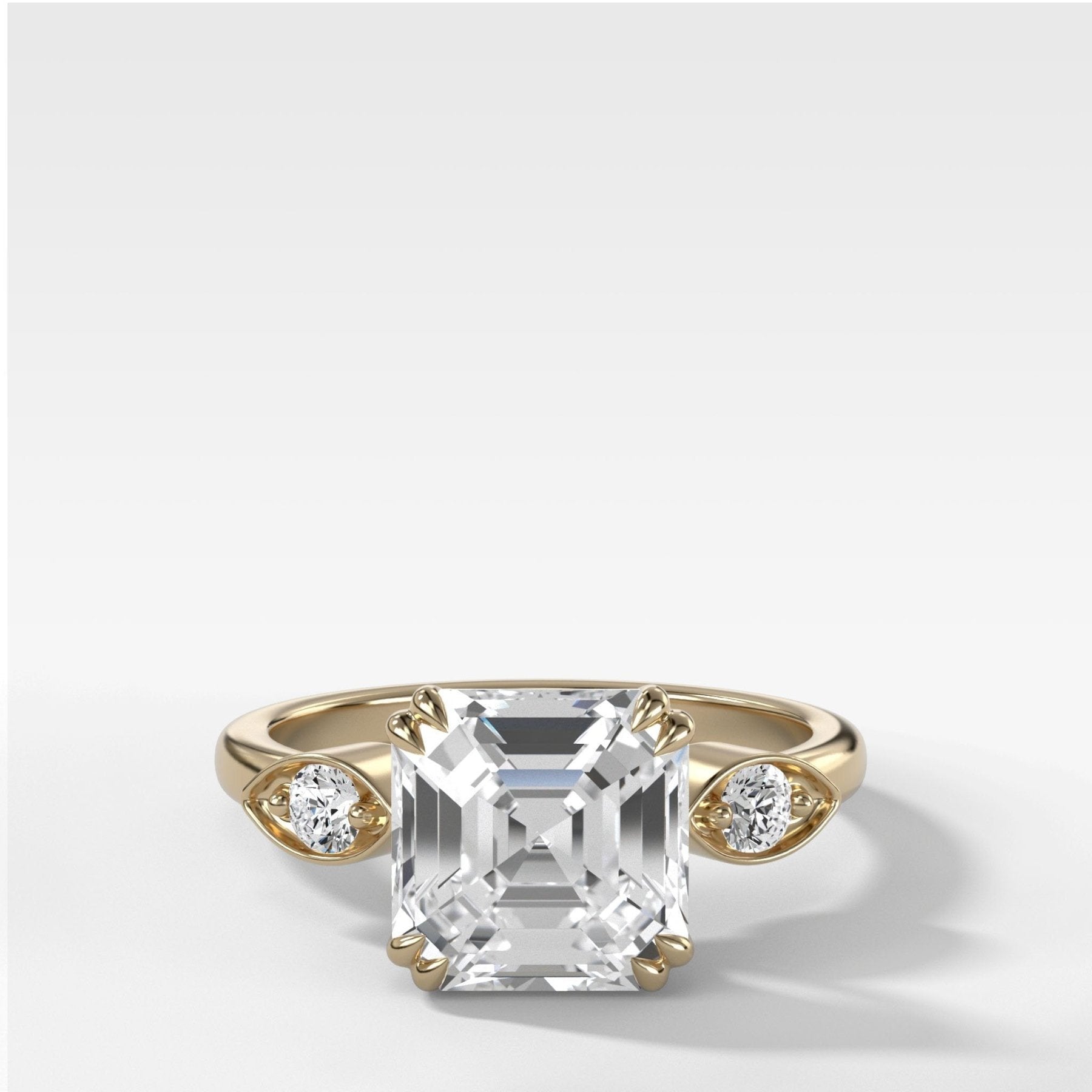 Vintage Ridge Shank Diamond Engagement Ring With Asscher Cut Diamond - GOODSTONE